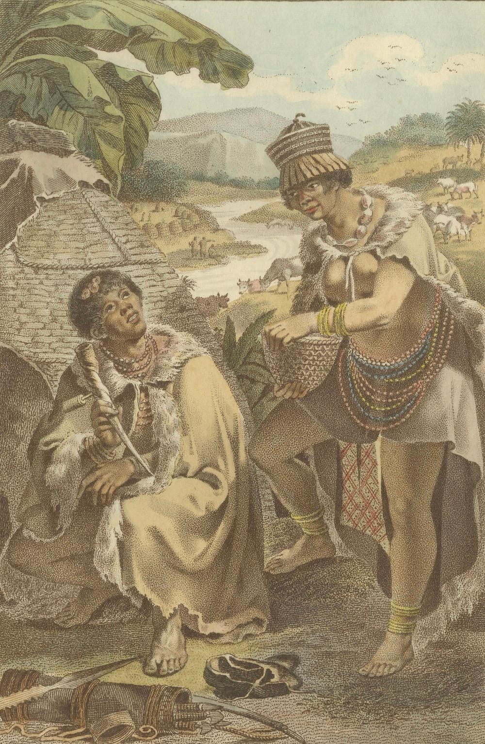 Figures Khoikhoi d'Afrique australe - Gravure ethnographique ancienne. C.I.C. Bon état - En vente à Langweer, NL