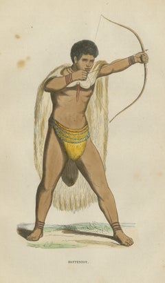 Khoikhoi Man of Southern Africa, Antique Hand-Colored Ethnographic Print, 1854