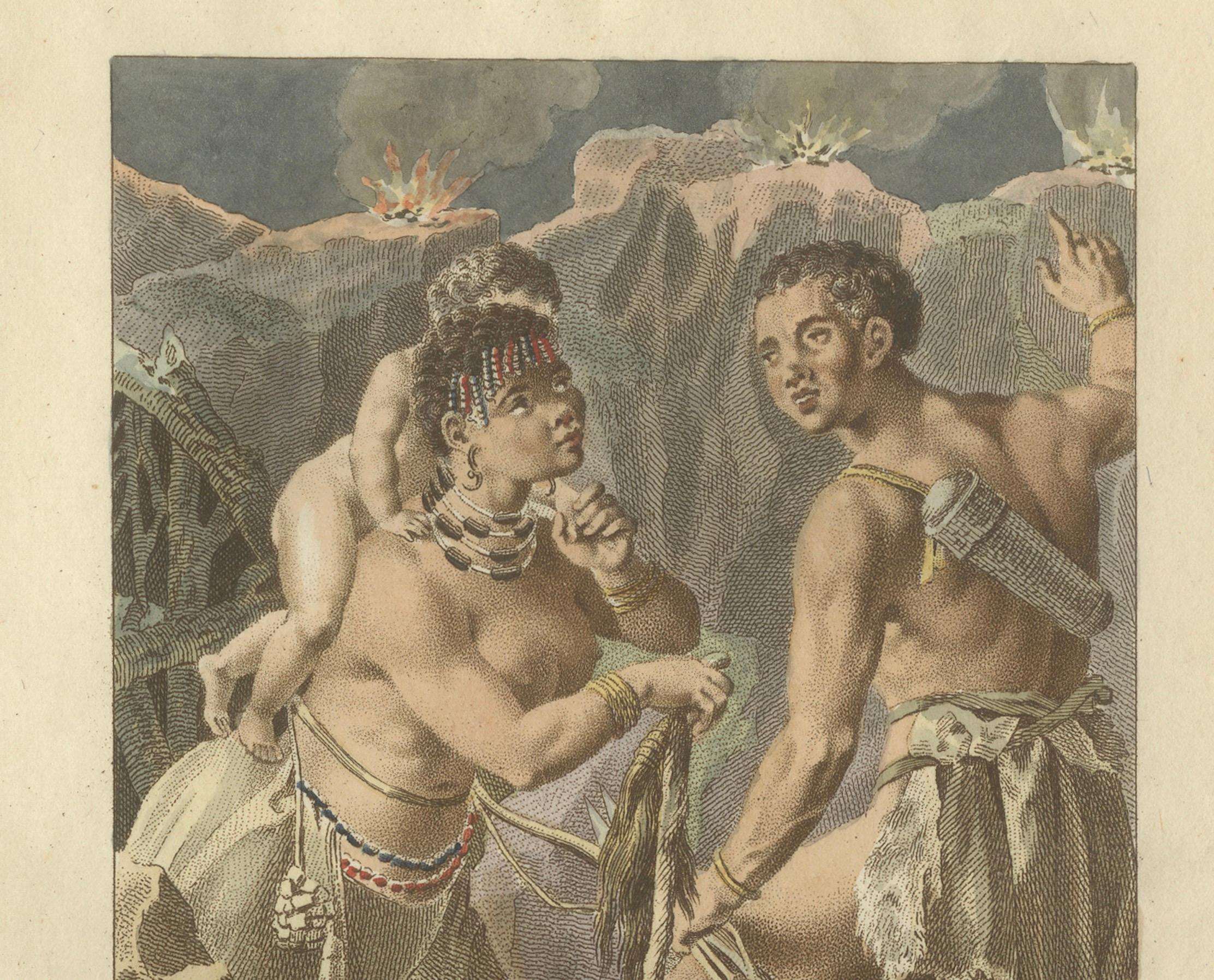 Khoisan-Figuren aus dem südlichen Afrika - Ethnografischer Stich (Houzouanas), um 1803 (Niederländisch) im Angebot