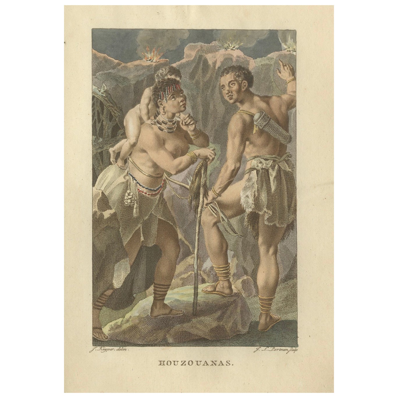 Figures khoisan d
Afrique australe - Gravure ethnographique (Houzouanas), c.1803