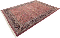 Khorasan Rug, Hand Knotted, 13.3 × 10.1 ft – Rose Red, Navy Blue and Ivory