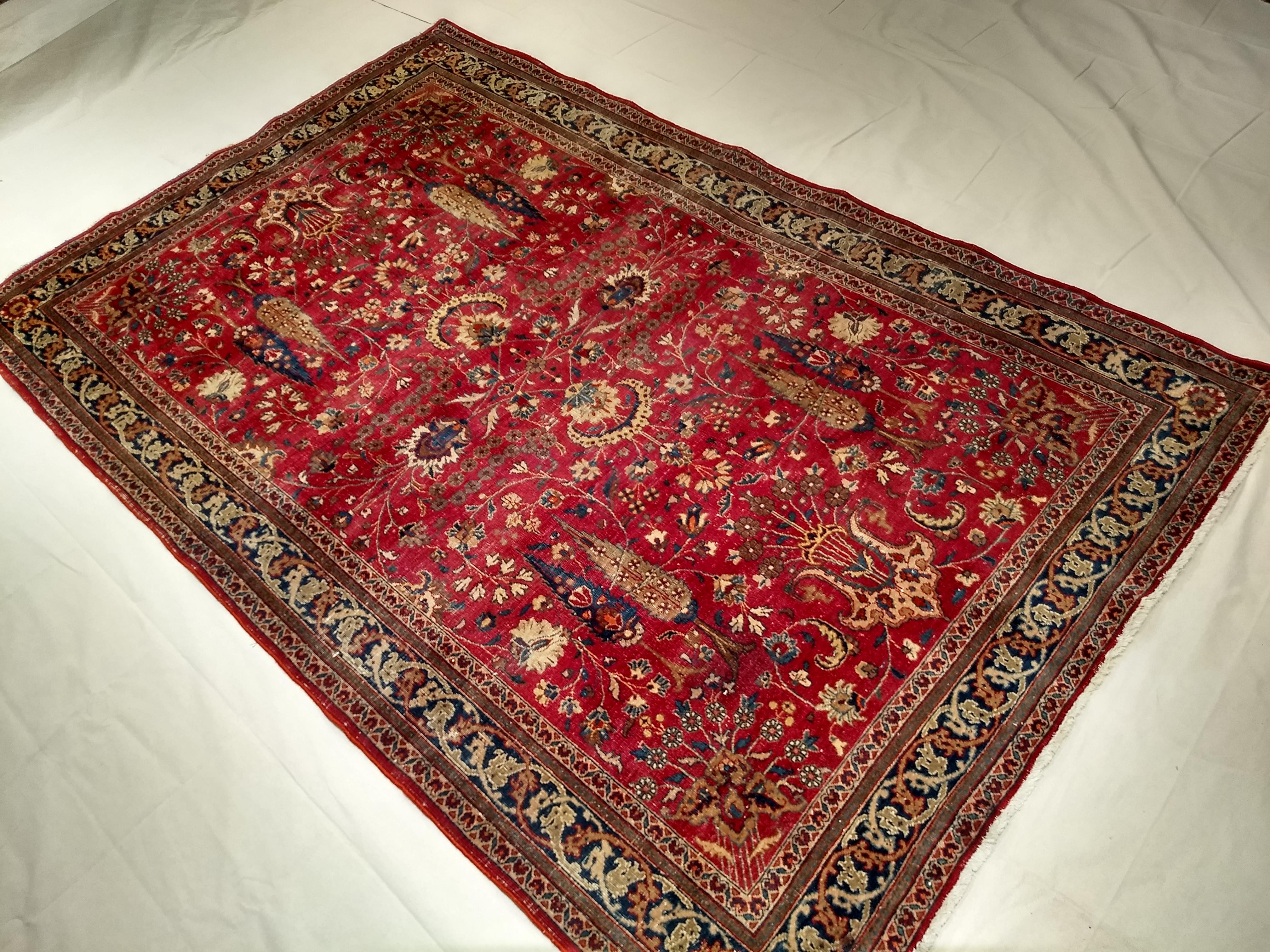 19th Century Persian Khorassan in Allover Floral Design in Crimson Red, Blue For Sale 5