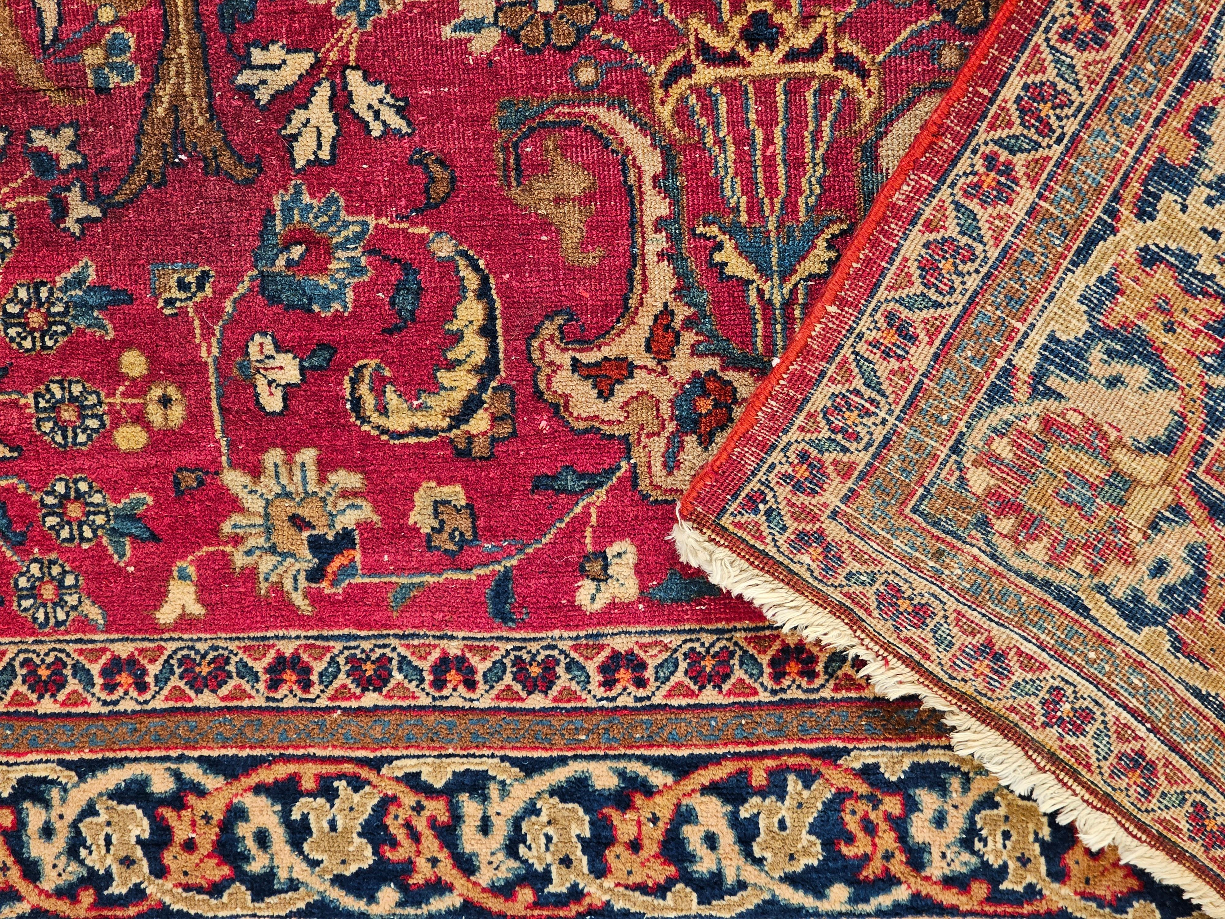 19th Century Persian Khorassan in Allover Floral Design in Crimson Red, Blue For Sale 7