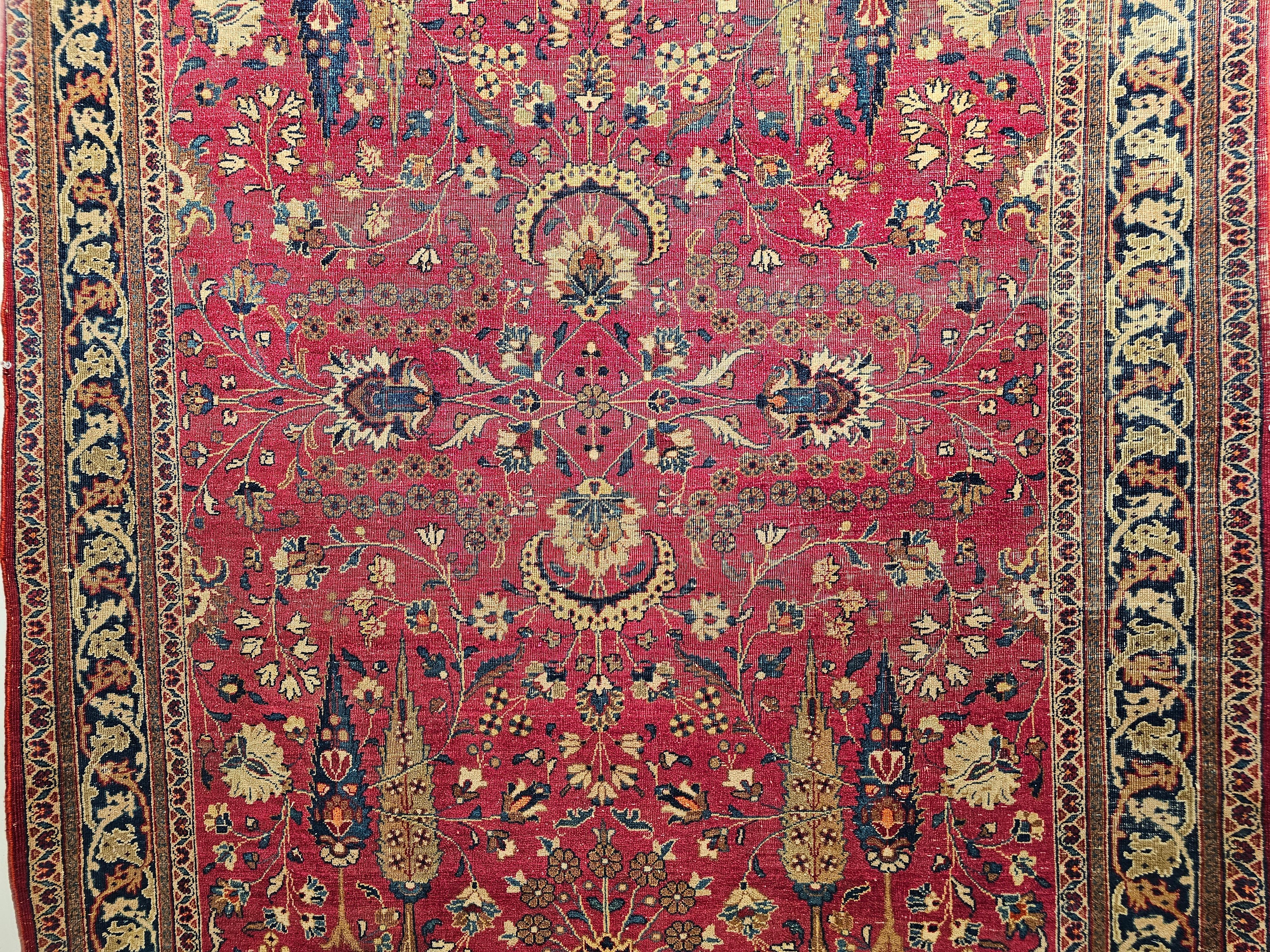 19th Century Persian Khorassan in Allover Floral Design in Crimson Red, Blue In Good Condition For Sale In Barrington, IL