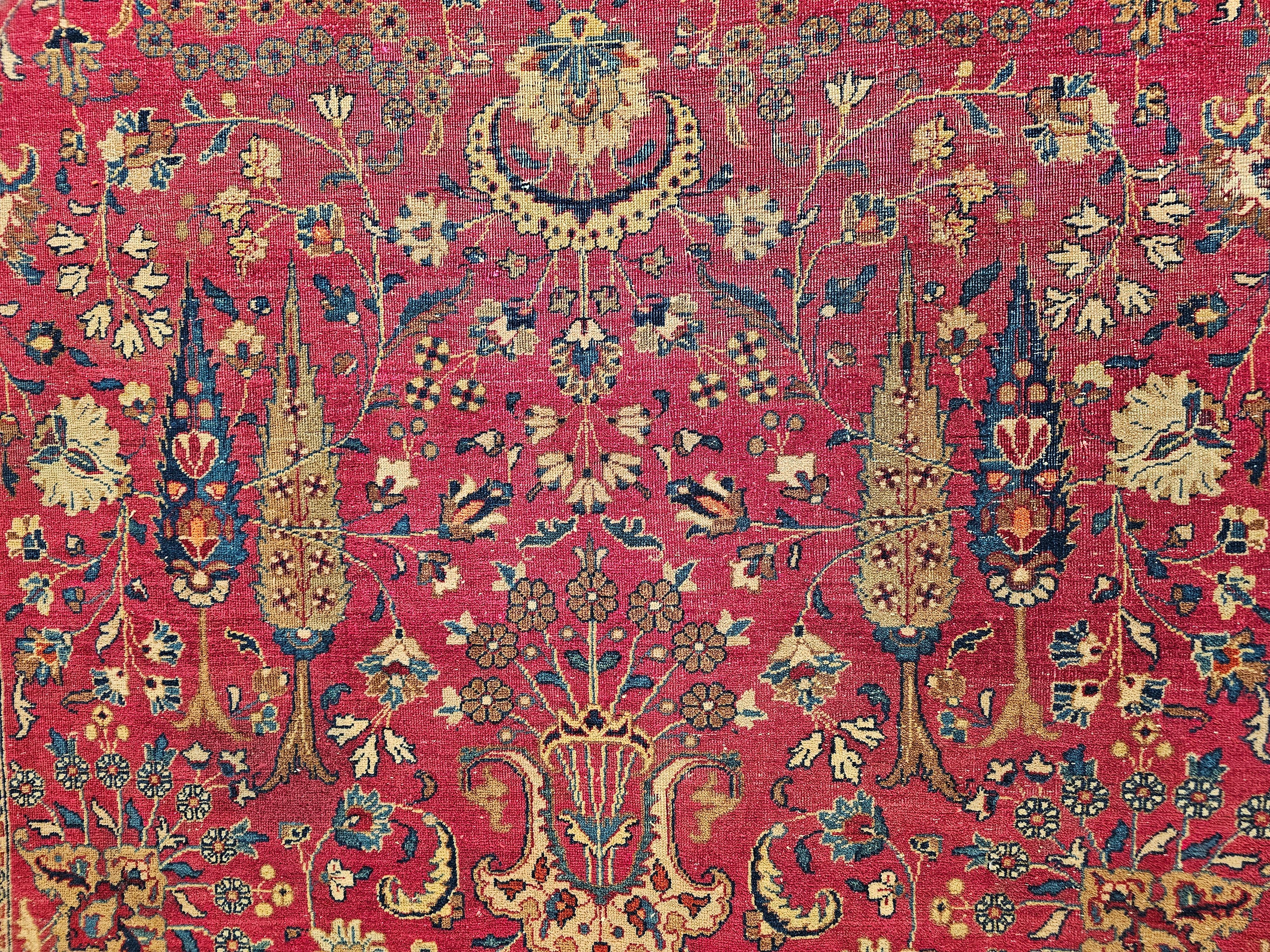 Wool 19th Century Persian Khorassan in Allover Floral Design in Crimson Red, Blue For Sale