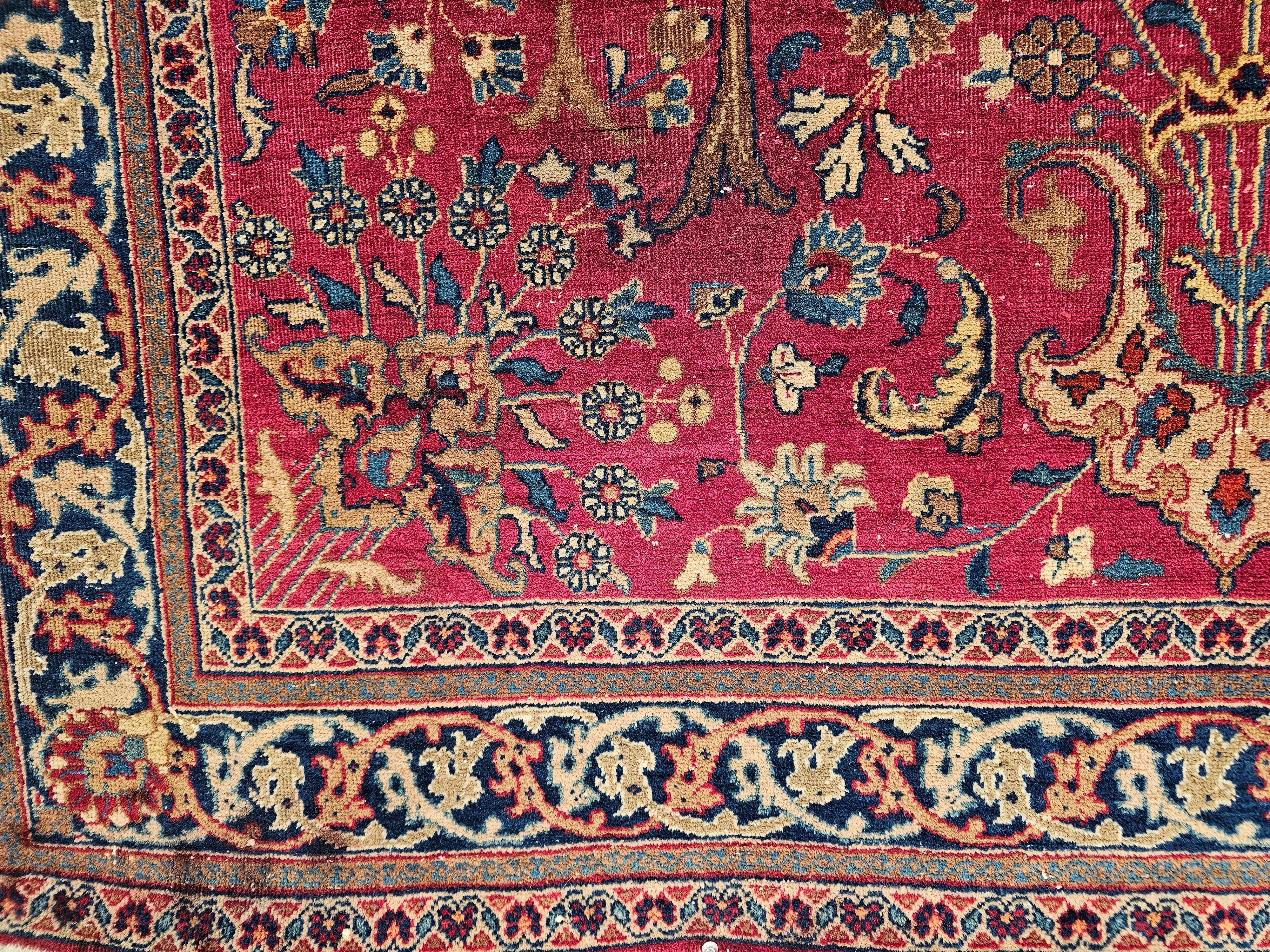 19th Century Persian Khorassan in Allover Floral Design in Crimson Red, Blue For Sale 1