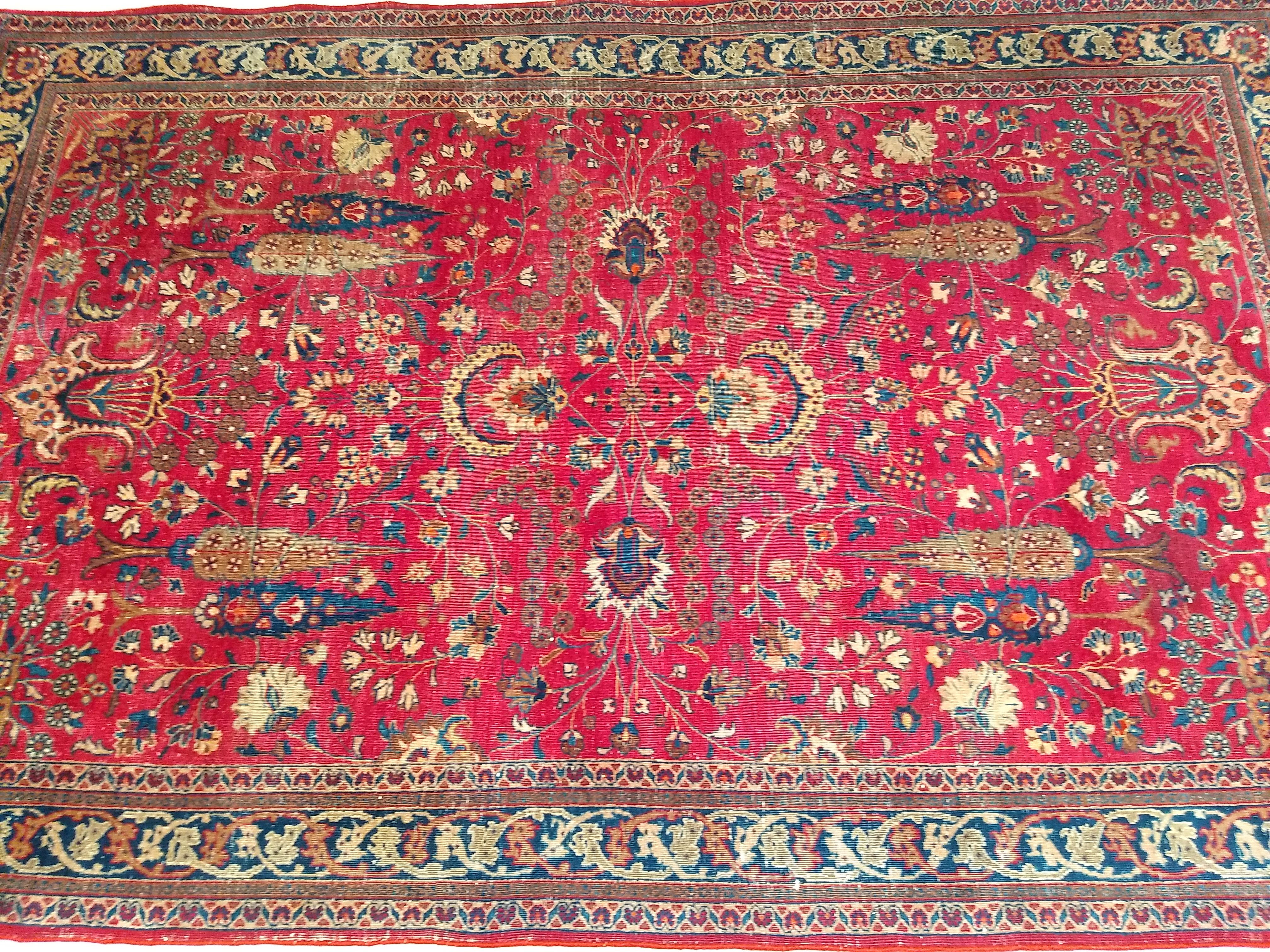 19th Century Persian Khorassan in Allover Floral Design in Crimson Red, Blue For Sale 2