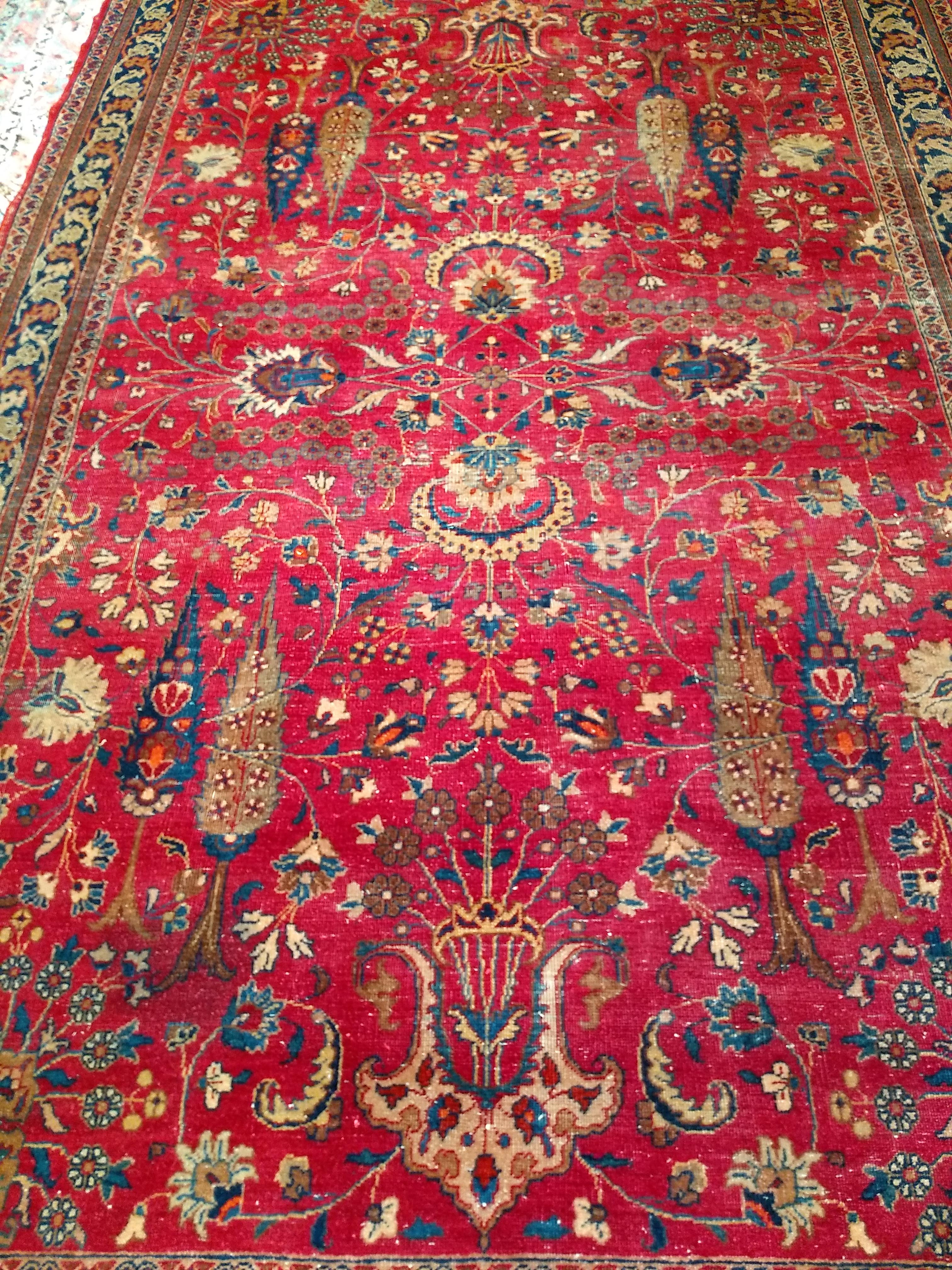19th Century Persian Khorassan in Allover Floral Design in Crimson Red, Blue For Sale 3