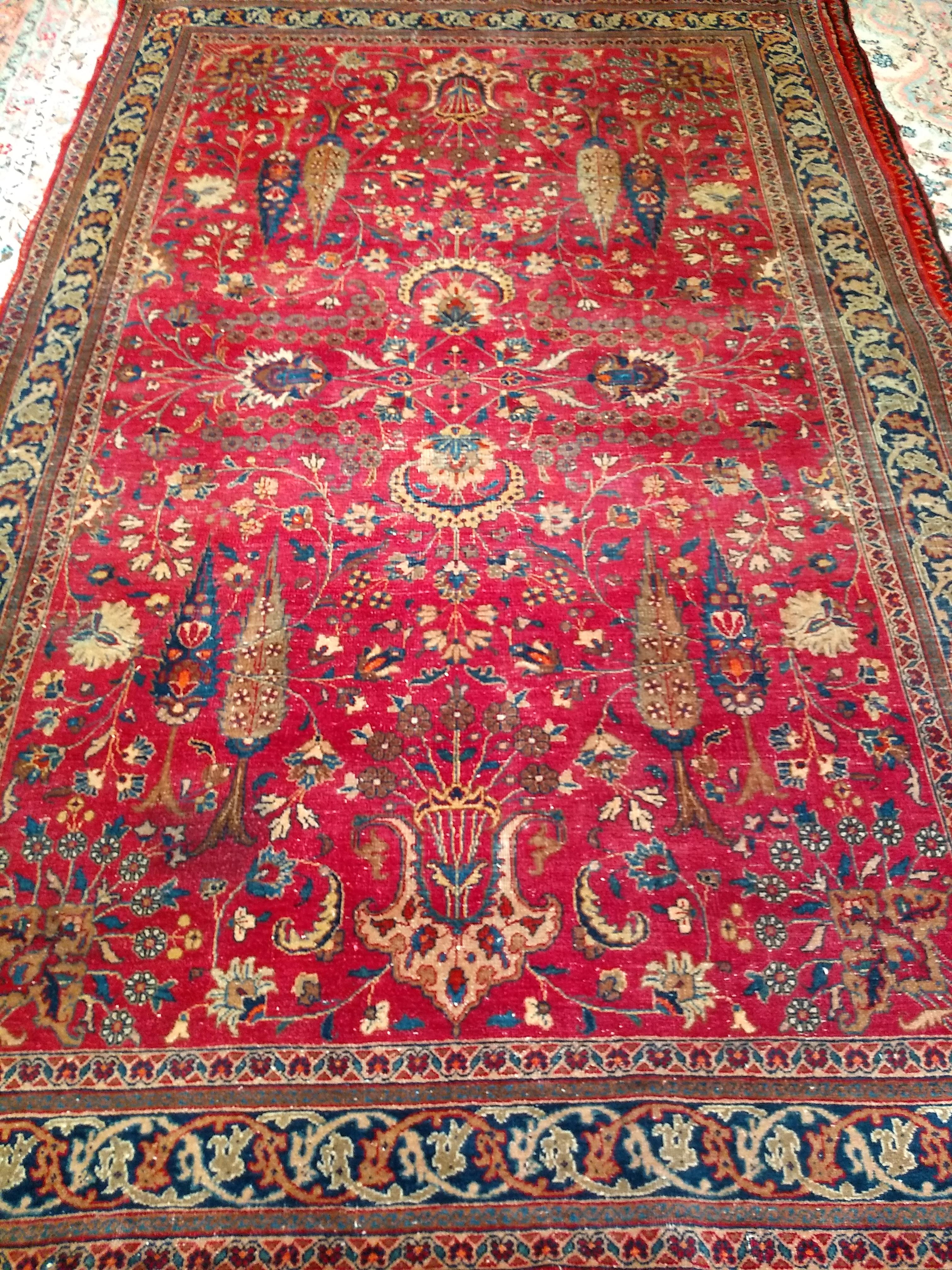 19th Century Persian Khorassan in Allover Floral Design in Crimson Red, Blue For Sale 4
