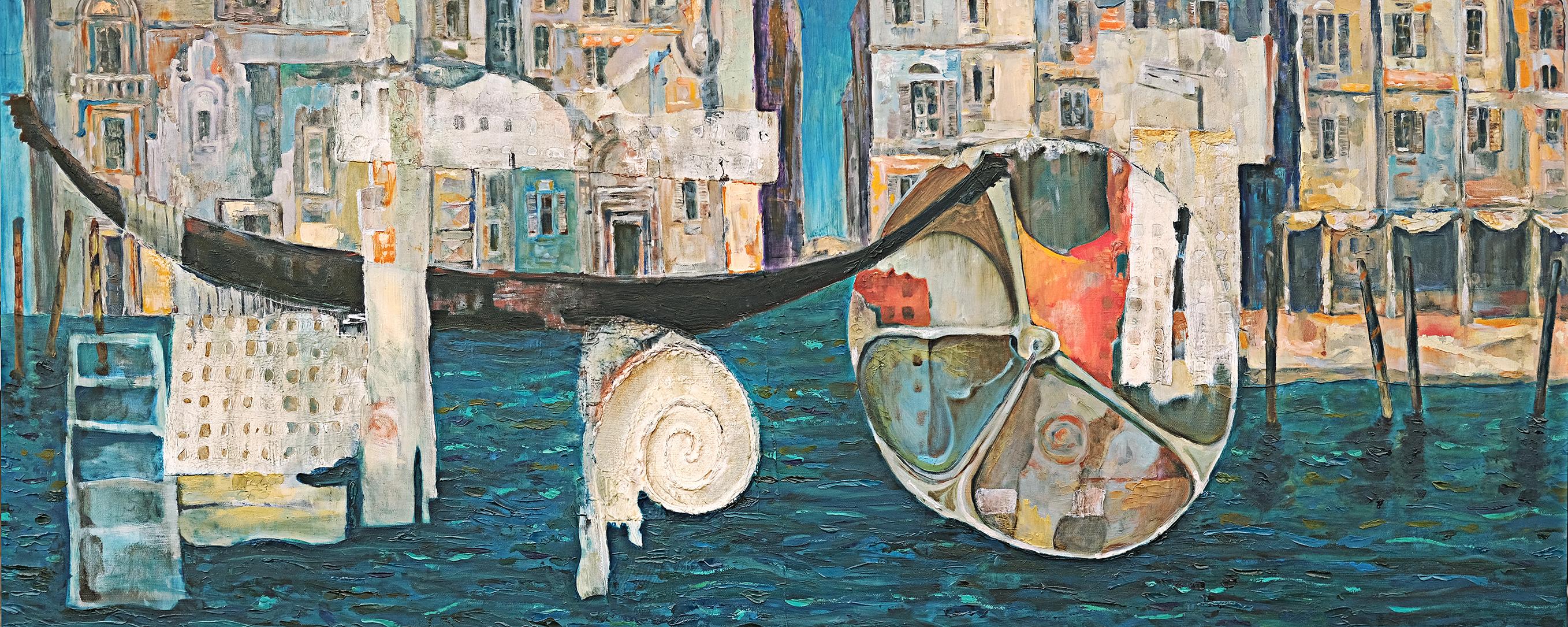 "CIUDAD DE LOS RECUERDOS OCULTOS" Pintura 22" x 55" pulgadas por Khoren Keshishyan