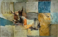"LA FIESTA" Pintura abstracta de animales 24" x 36" pulgadas por Khoren Keshishyan