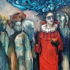 "UNDER GREAT SECRECY" Oil Painting 36" x 36" inch by Khoren Keshishyan