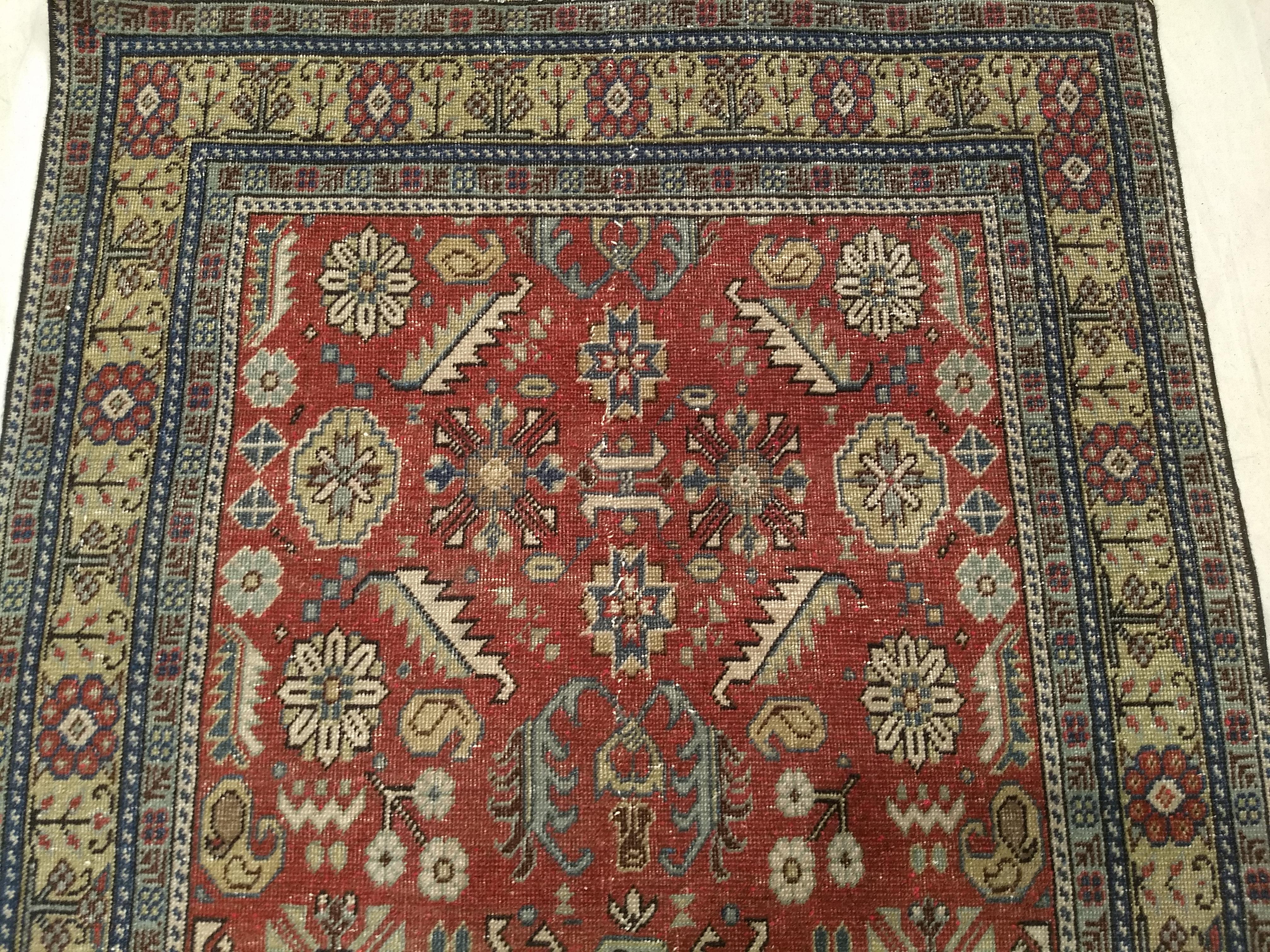 Vintage Khotan Area Rug in Allover Geometric Pattern on Brick Red, Yellow, Ivory For Sale 3
