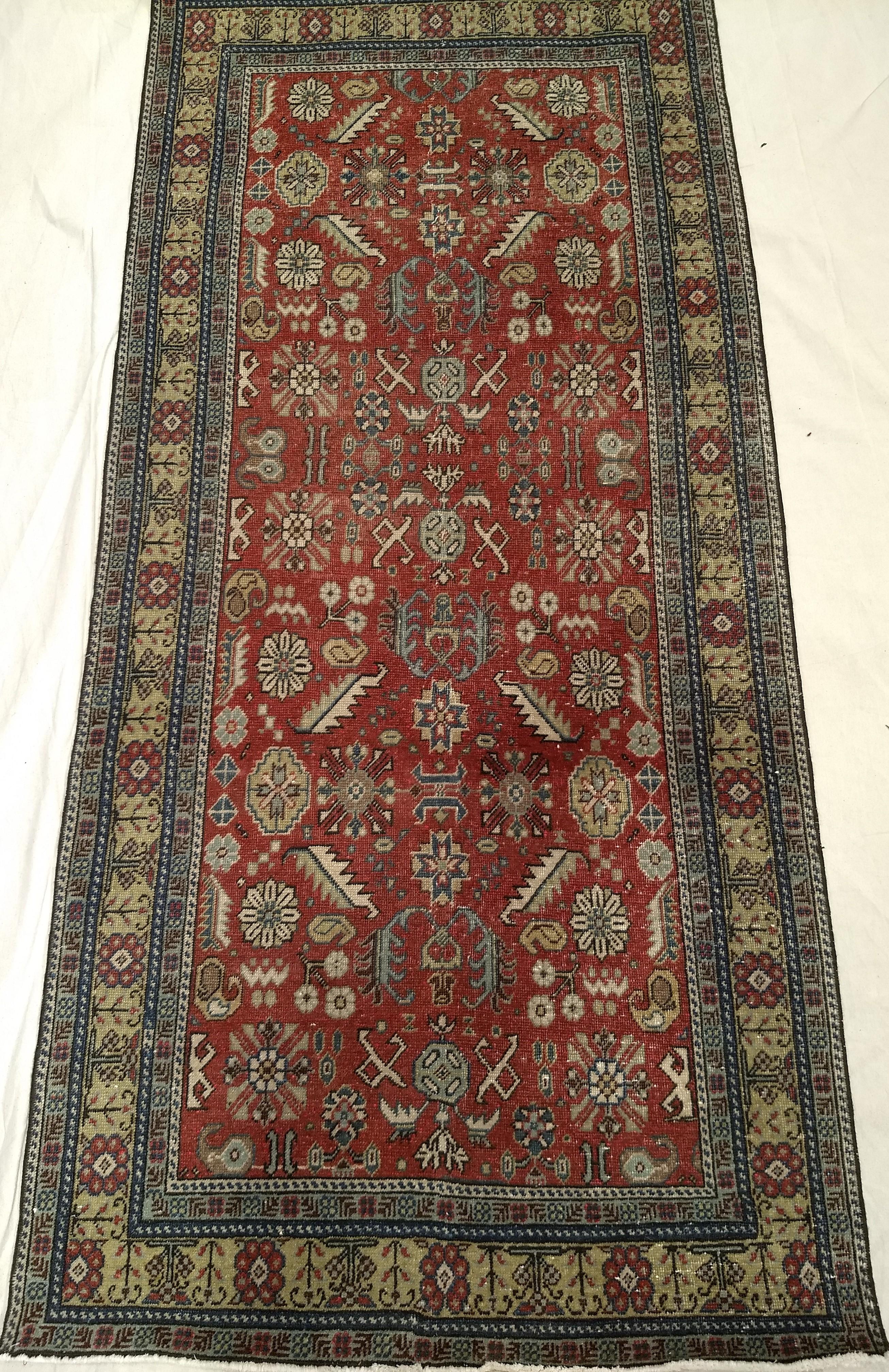 Vintage Khotan Area Rug in Allover Geometric Pattern on Brick Red, Yellow, Ivory For Sale 5
