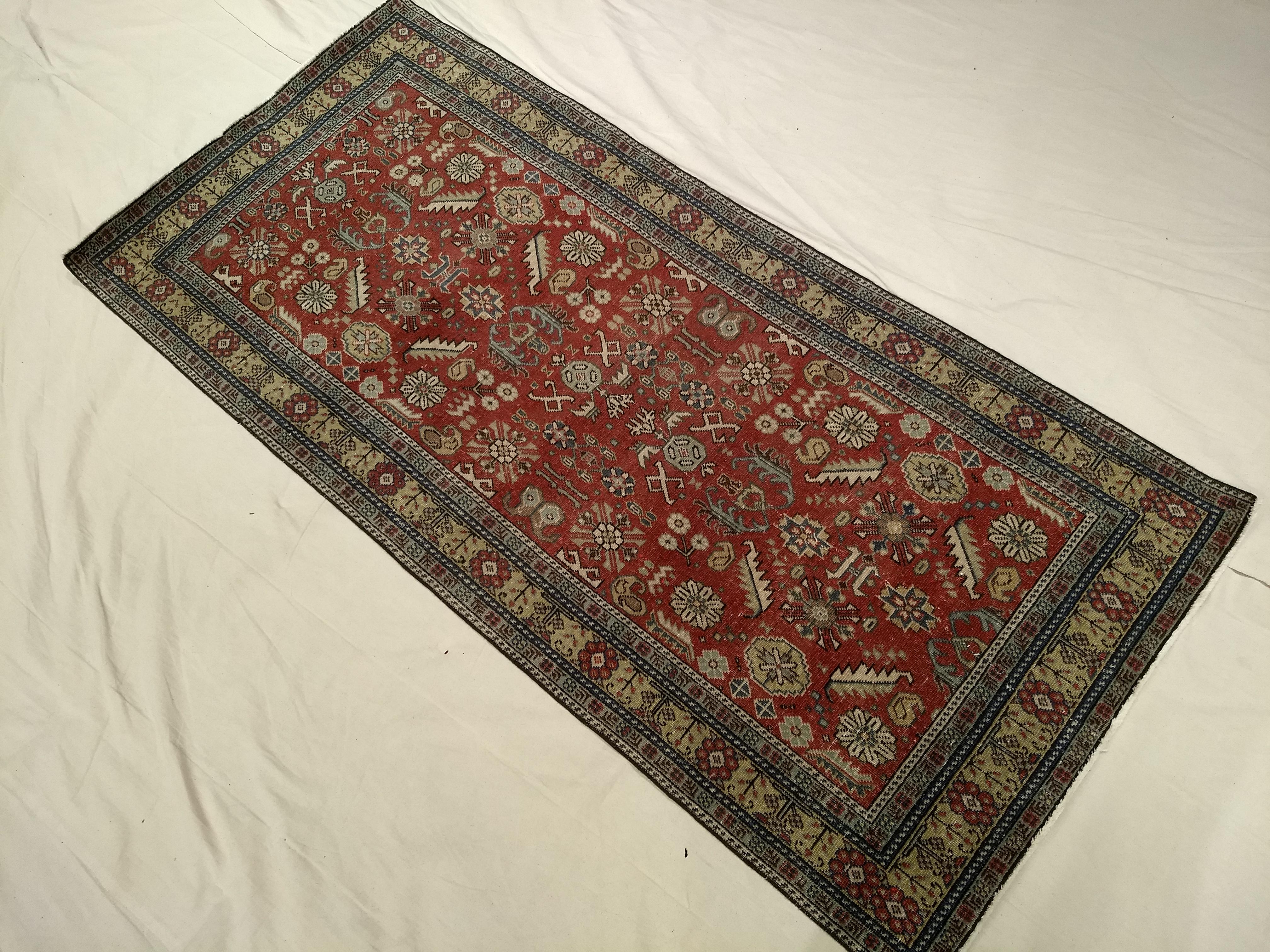 Vintage Khotan Area Rug in Allover Geometric Pattern on Brick Red, Yellow, Ivory For Sale 6
