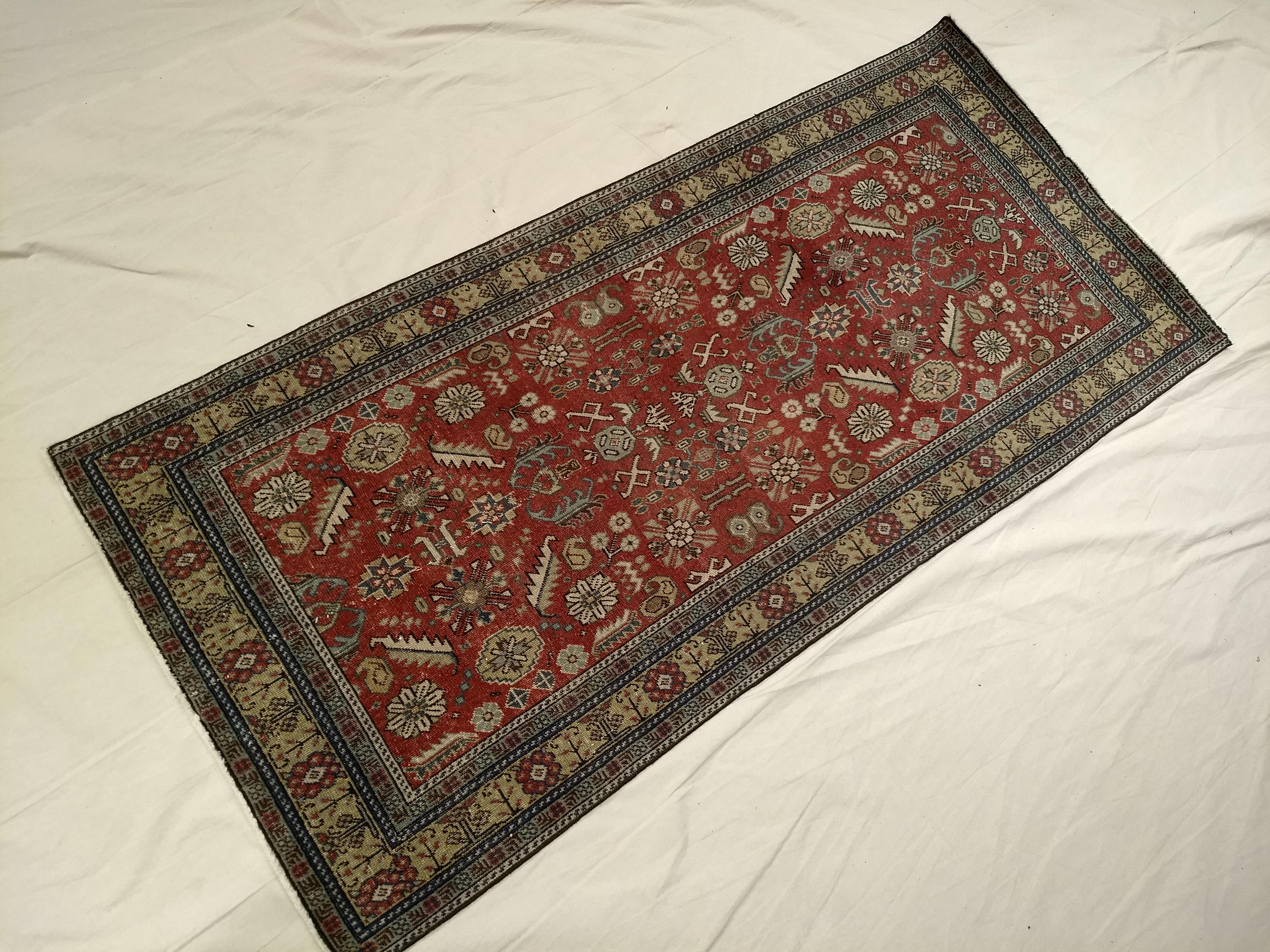 Vintage Khotan Area Rug in Allover Geometric Pattern on Brick Red, Yellow, Ivory For Sale 7