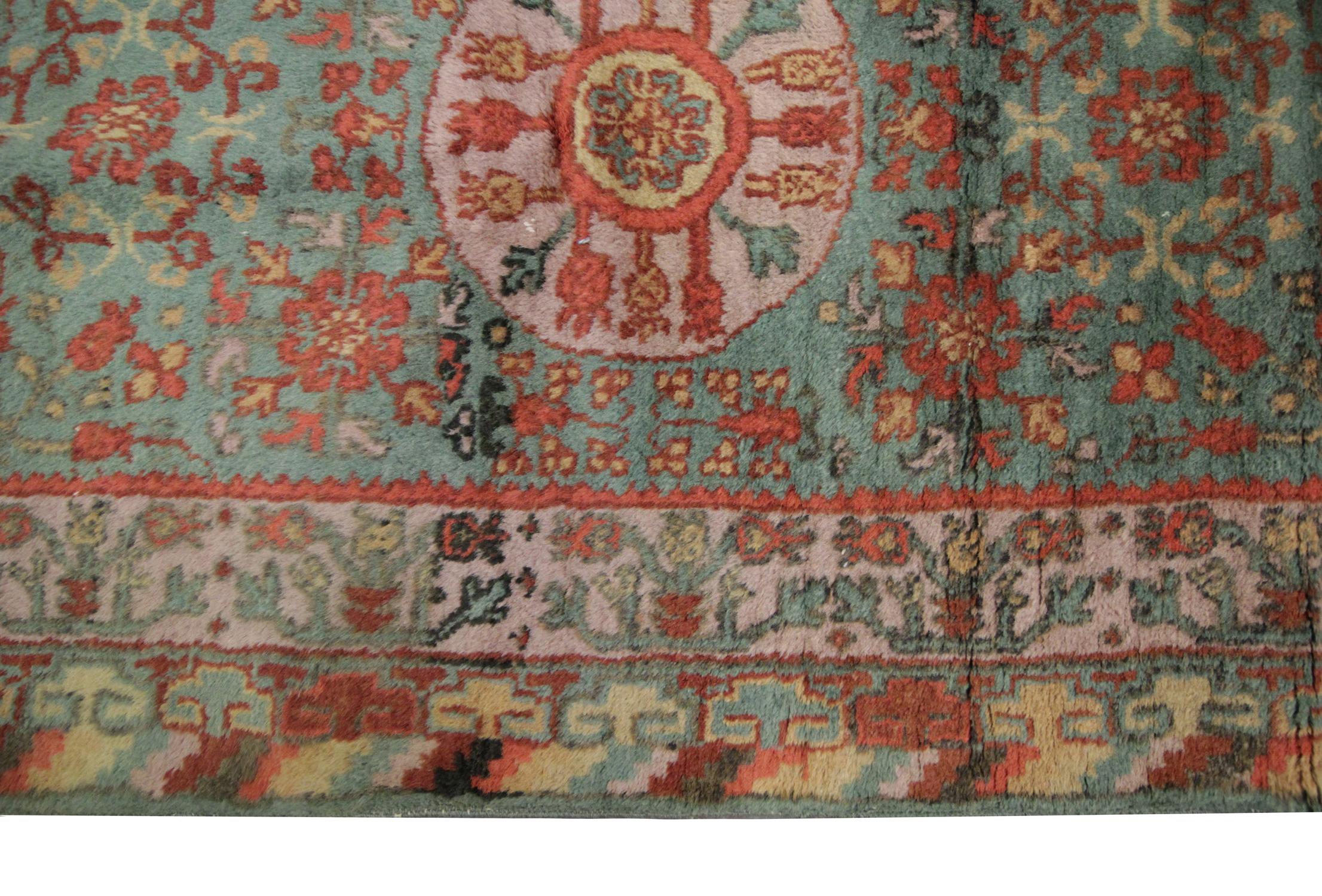 Tribal Khotan Antique Rug Handmade Carpet Runner, Vibrant Wool Oriental Rug Runner