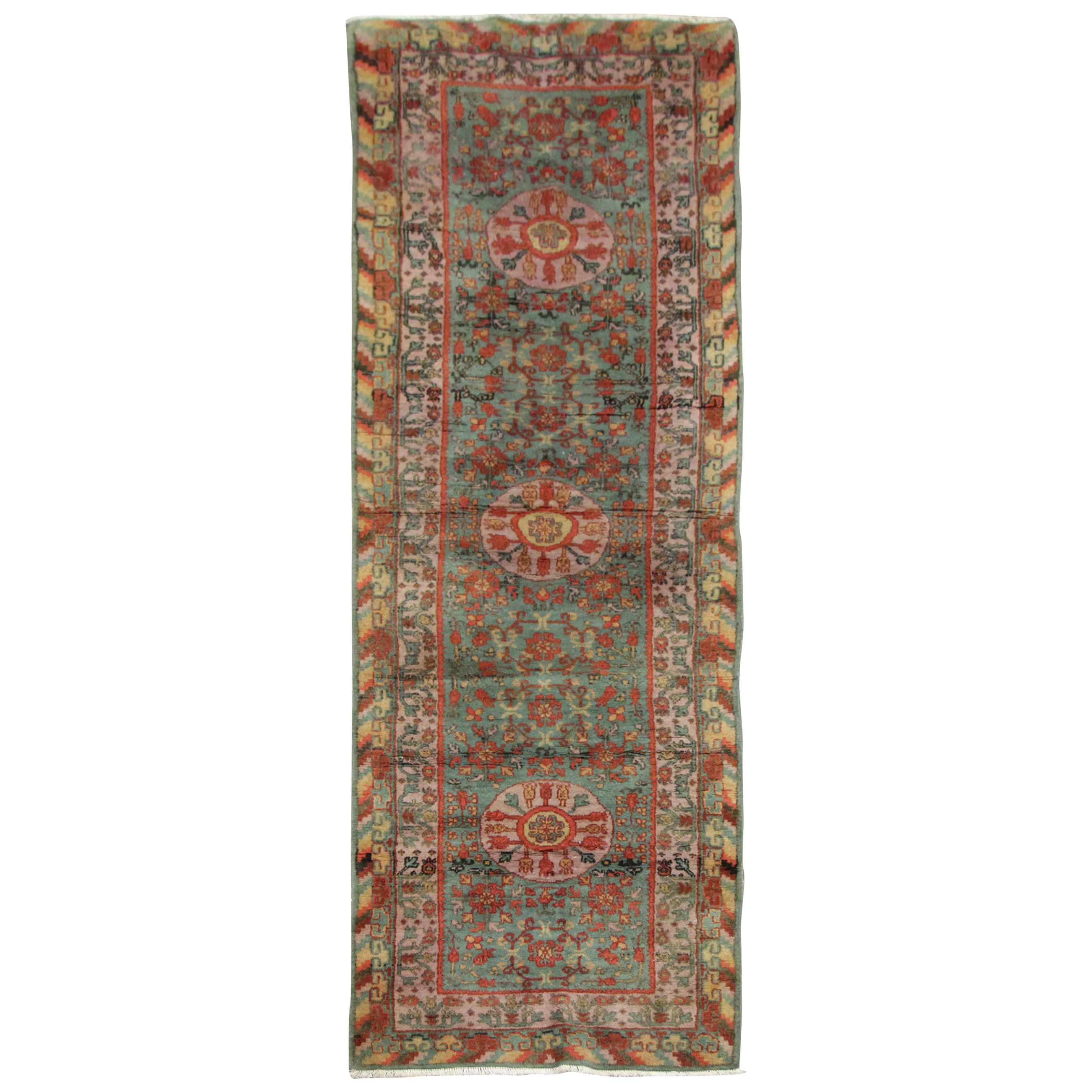 Khotan Antique Rug Handmade Carpet Runner, Vibrant Wool Oriental Rug Runner