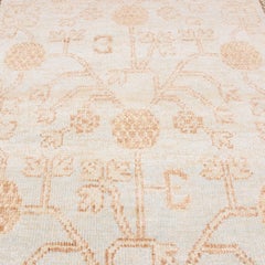 Khotan Beige-Brown and Blue Wool and Silk Rug