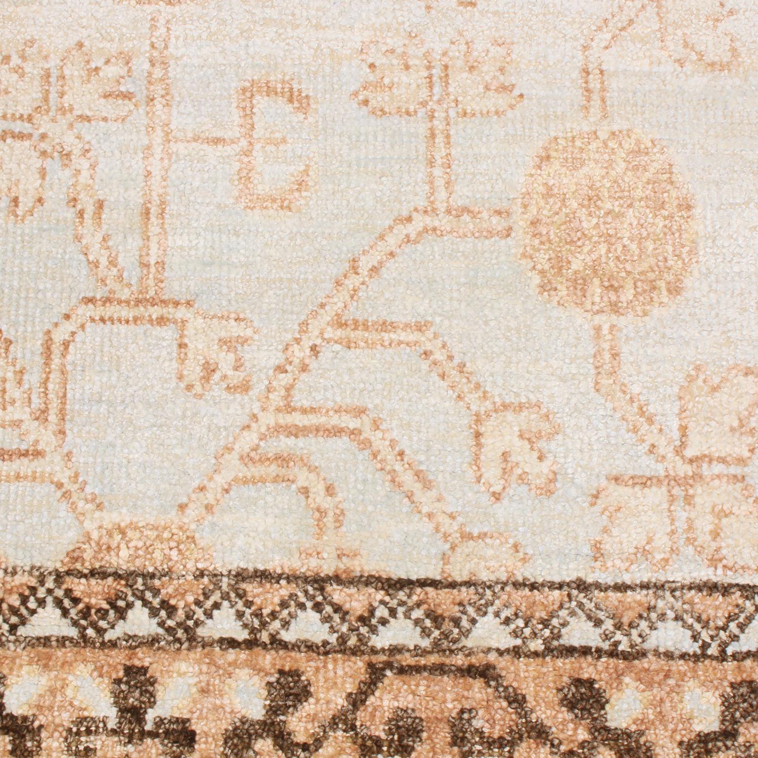 Indian Khotan Beige-Brown and Blue Wool and Silk Rug For Sale