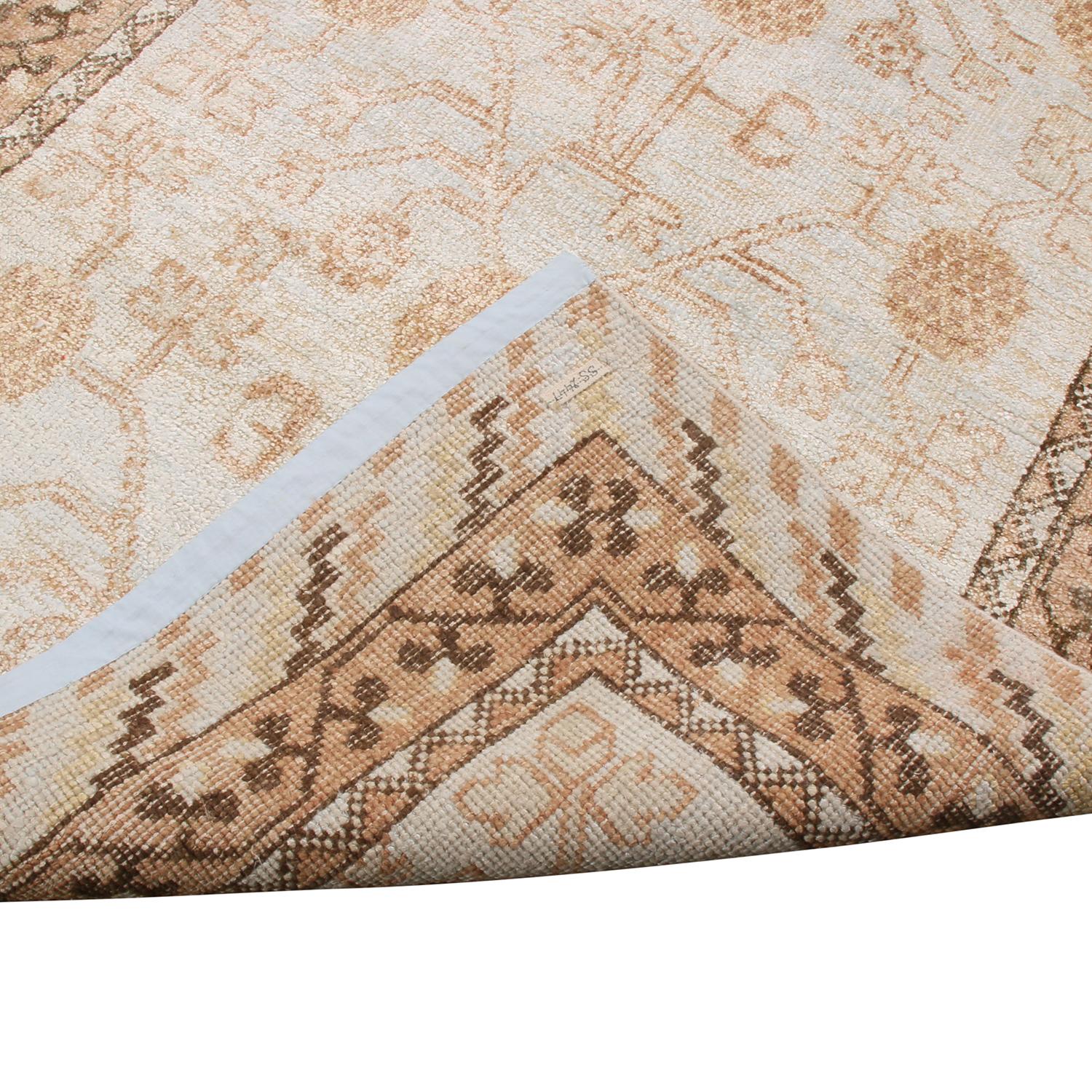 Khotan Beige-Brown and Blue Wool and Silk Rug In New Condition For Sale In Long Island City, NY