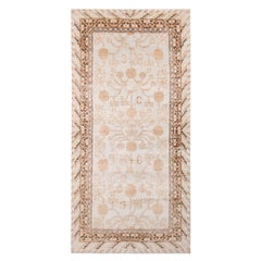 Tappeto Khotan beige-marrone e blu in lana e seta