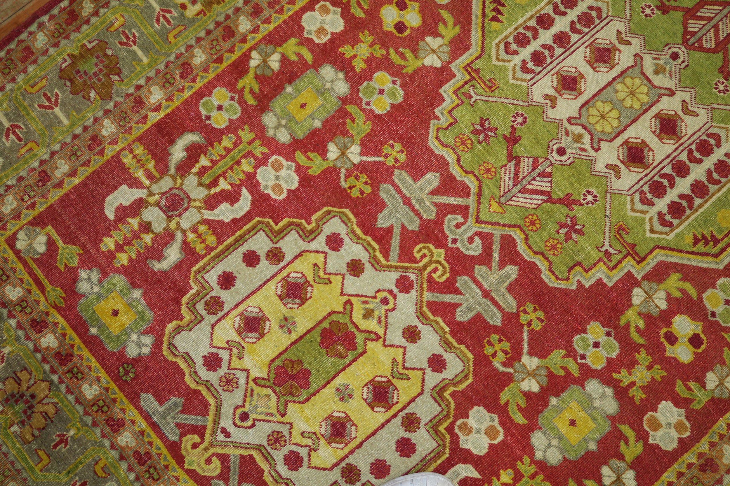 Khotan Bright Red Green Yellow Antique 20th Century Wool Handmade Oriental Rug For Sale 4