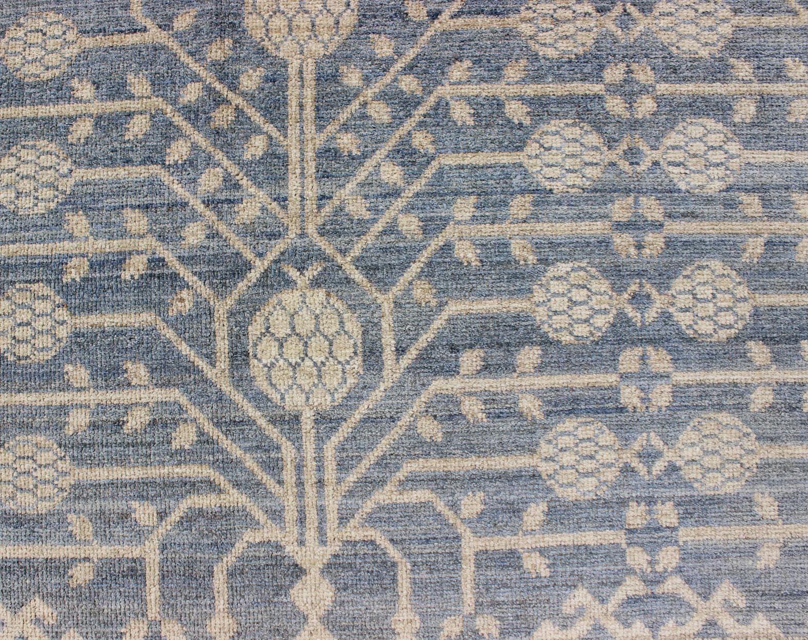 Khotan Design Rug with All-Over Pomegranate Pattern in Blue, Tan & Taupe For Sale 1