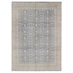 Khotan Design Rug with All-Over Pomegranate Pattern in Blue, Tan & Taupe
