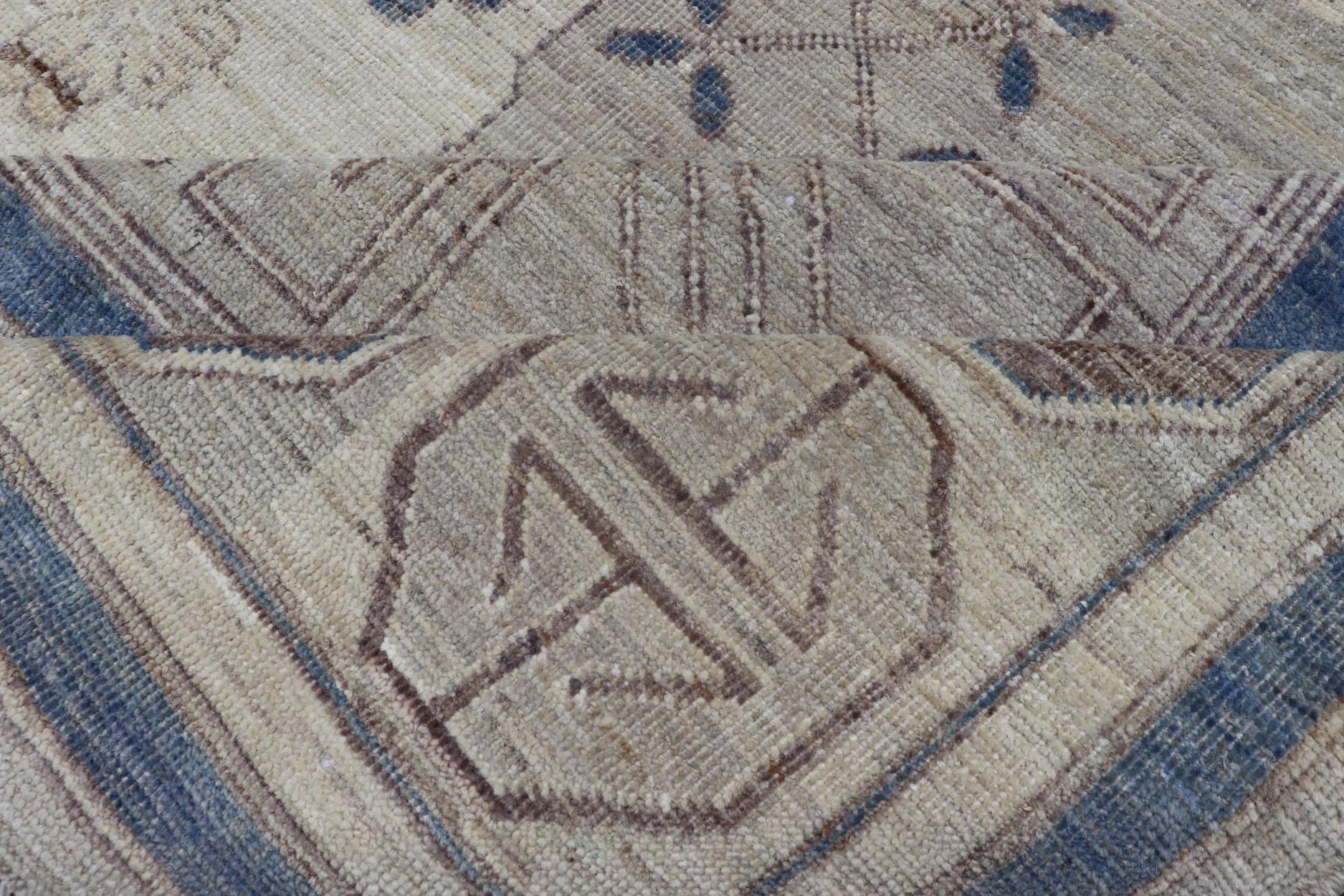 Khotan Design Rug with Geometric Medallions in Royal Blue and Cream 9