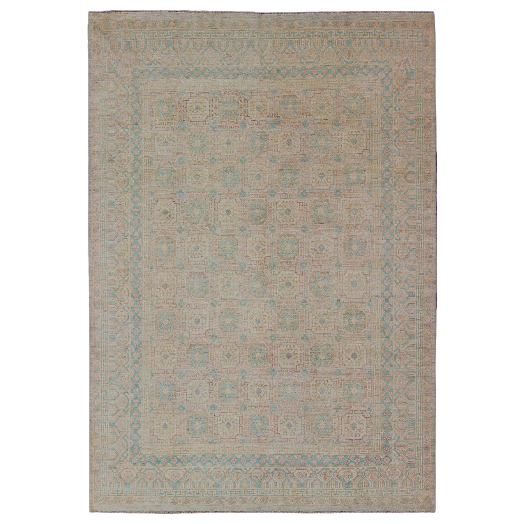Khotan-Design-Teppich mit geometrischen Medaillons in Hellbraun von Keivan Woven Arts
