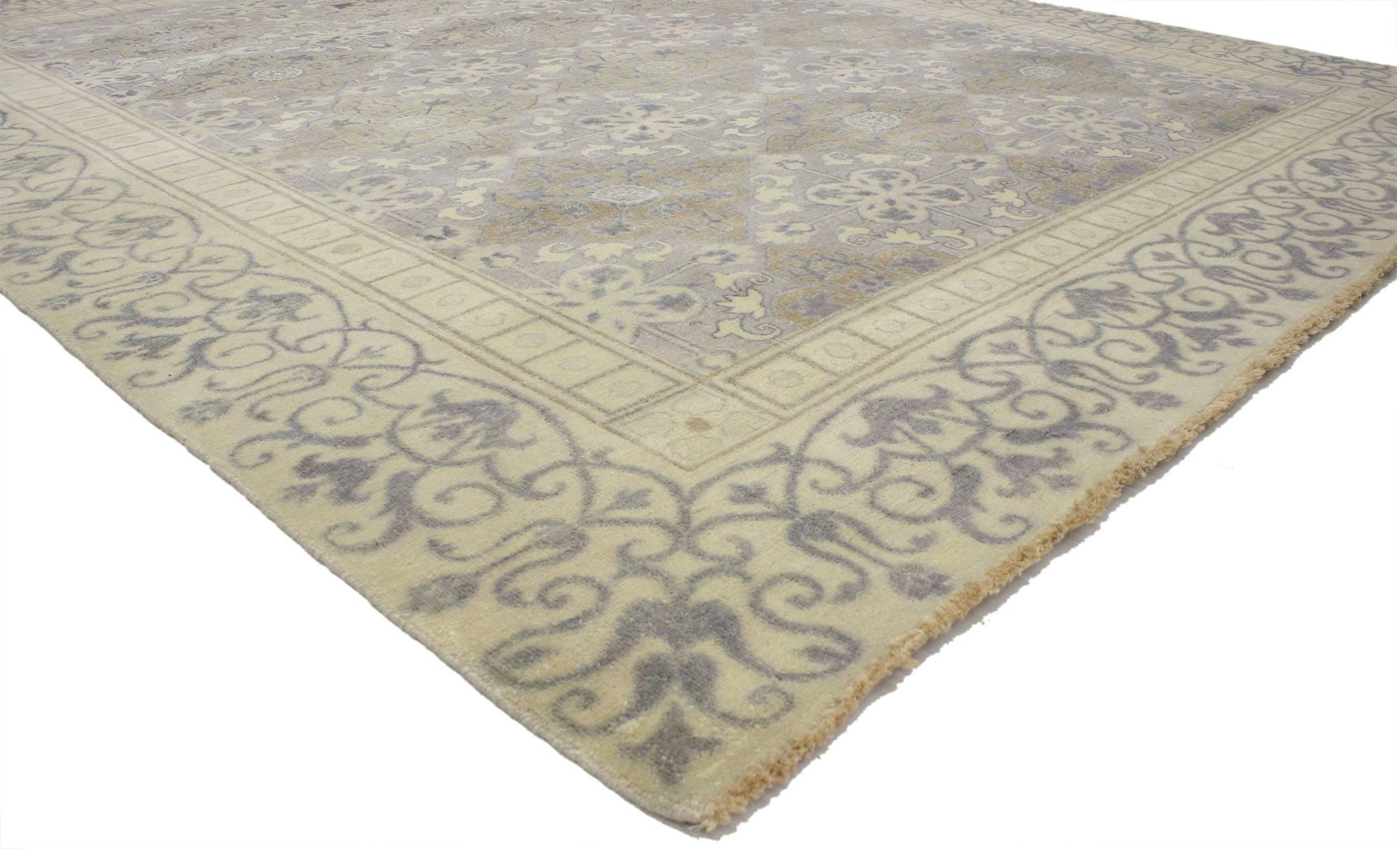 Wool New Transitional Area Rug with Khotan Pattern and Modernist Neoclassic Style For Sale