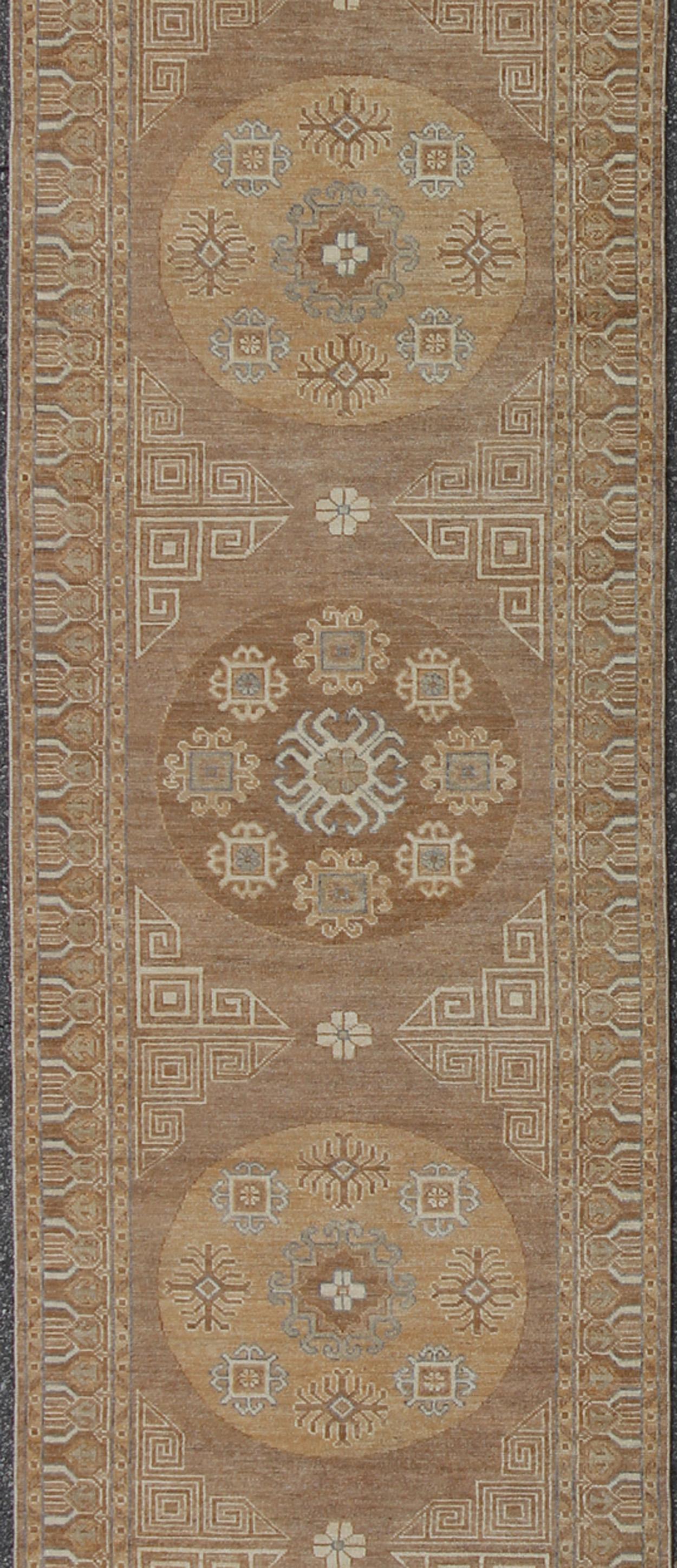 Hand-Knotted Khotan Design Runner with All-Over Geometric-Circle Medallion Pattern For Sale