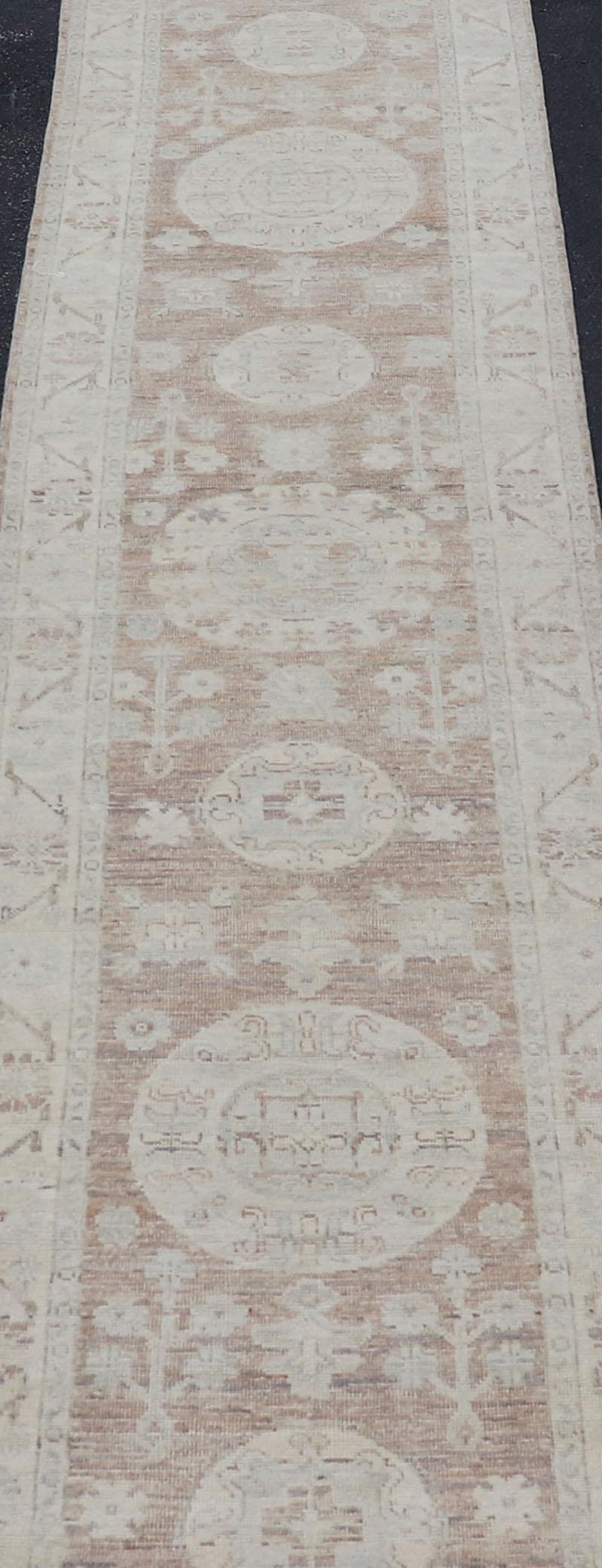Khotan Design Runner with Geometric-Circle Medallion's by Keivan Woven Arts For Sale 1