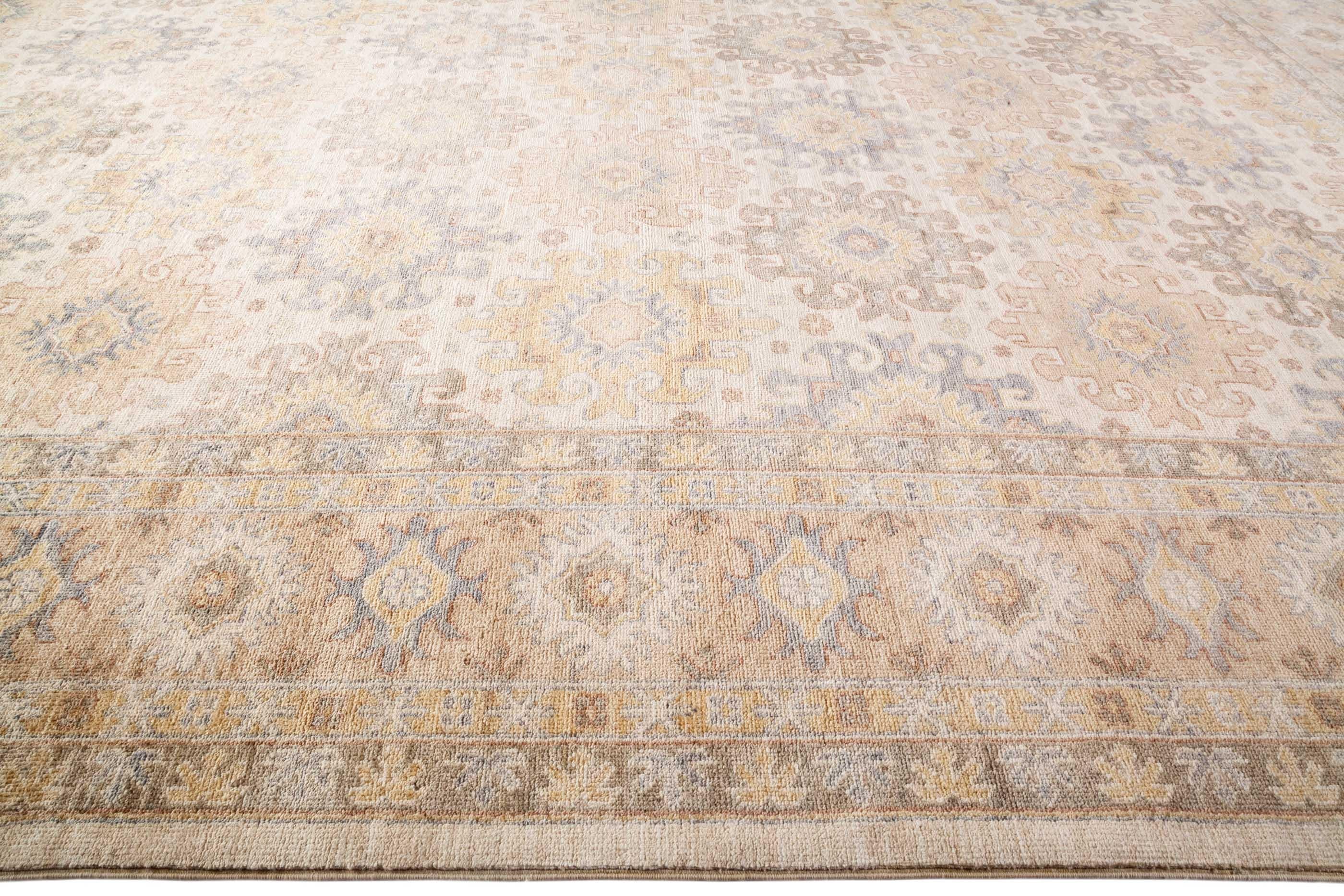 One-of-a-Kind Oriental Khotan Wool Hand-Knotted Area Rug, Cream, 8' 10 x 12 In New Condition In Norwalk, CT