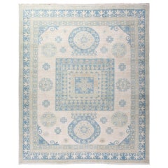 Khotan Hand Knotted Area Rug in Light Blue New Zealand Wool