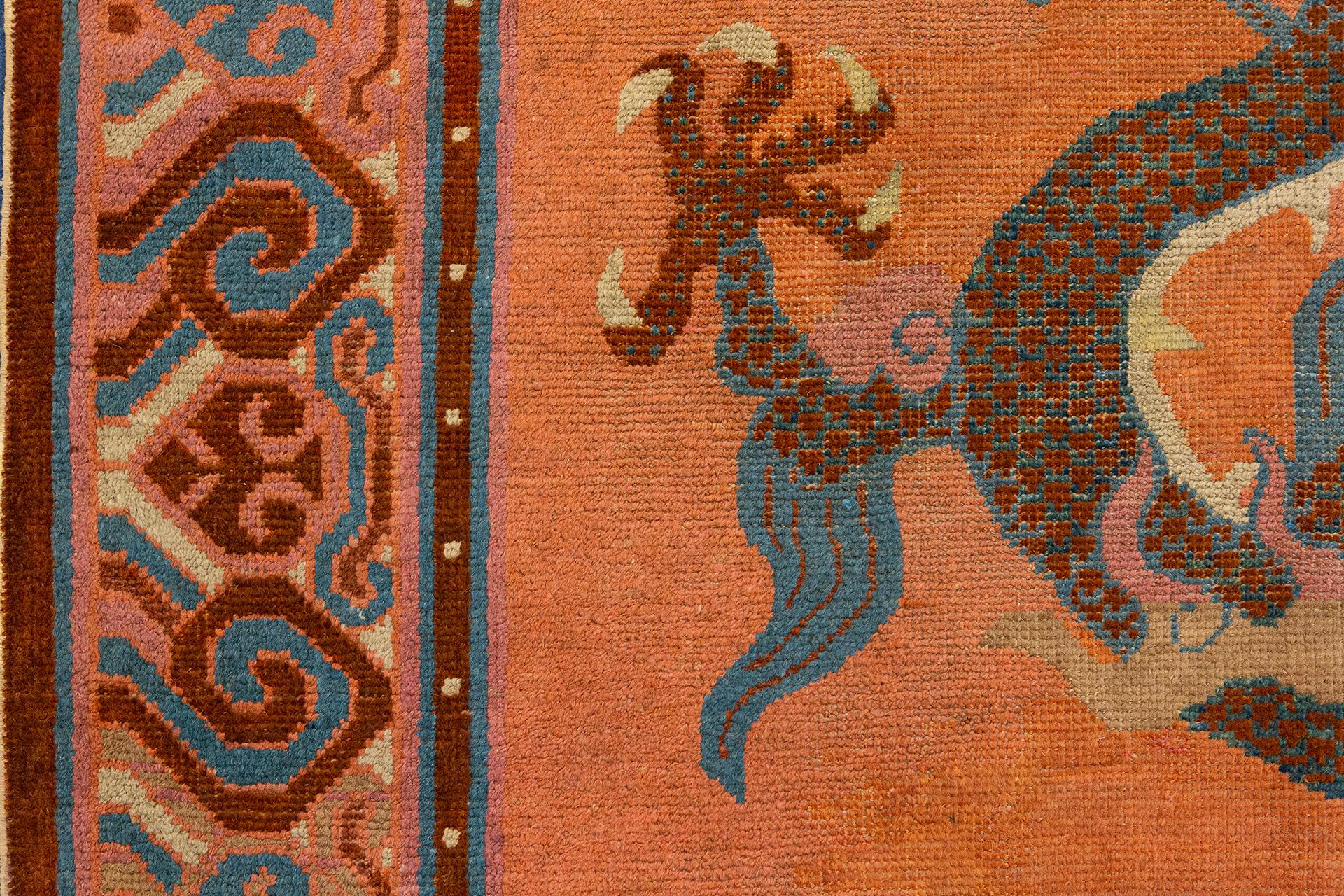 Khotan Rug Dragon Design Salmon Color For Sale 1