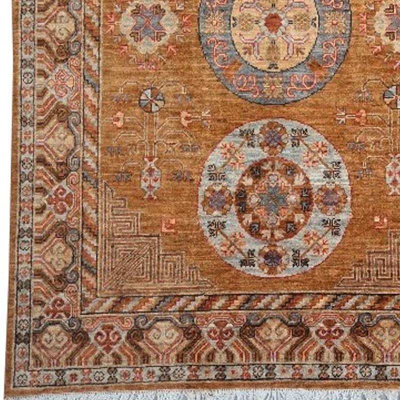 Afghan Khotan Style Rug Hand Knotted Contemporary Camel Colored Wool Area Carpet