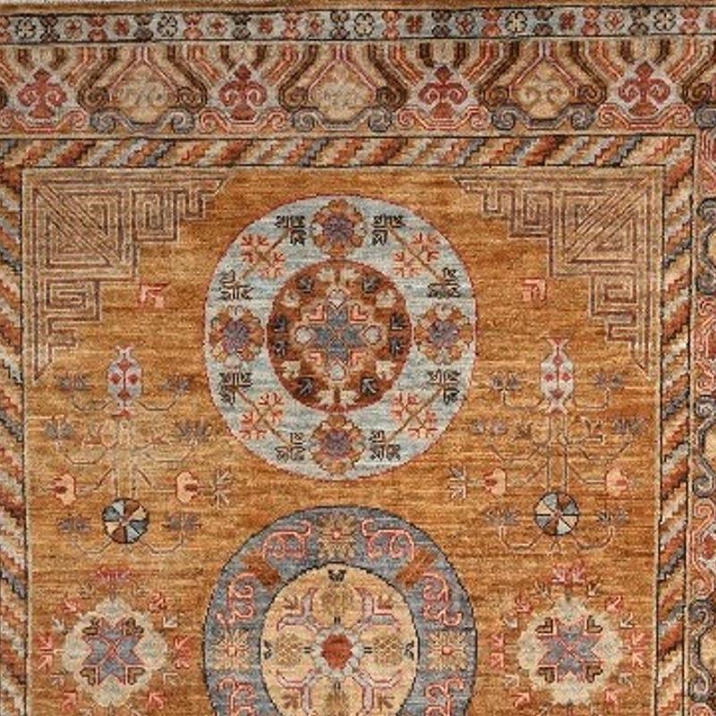 Hand-Knotted Khotan Style Rug Hand Knotted Contemporary Camel Colored Wool Area Carpet