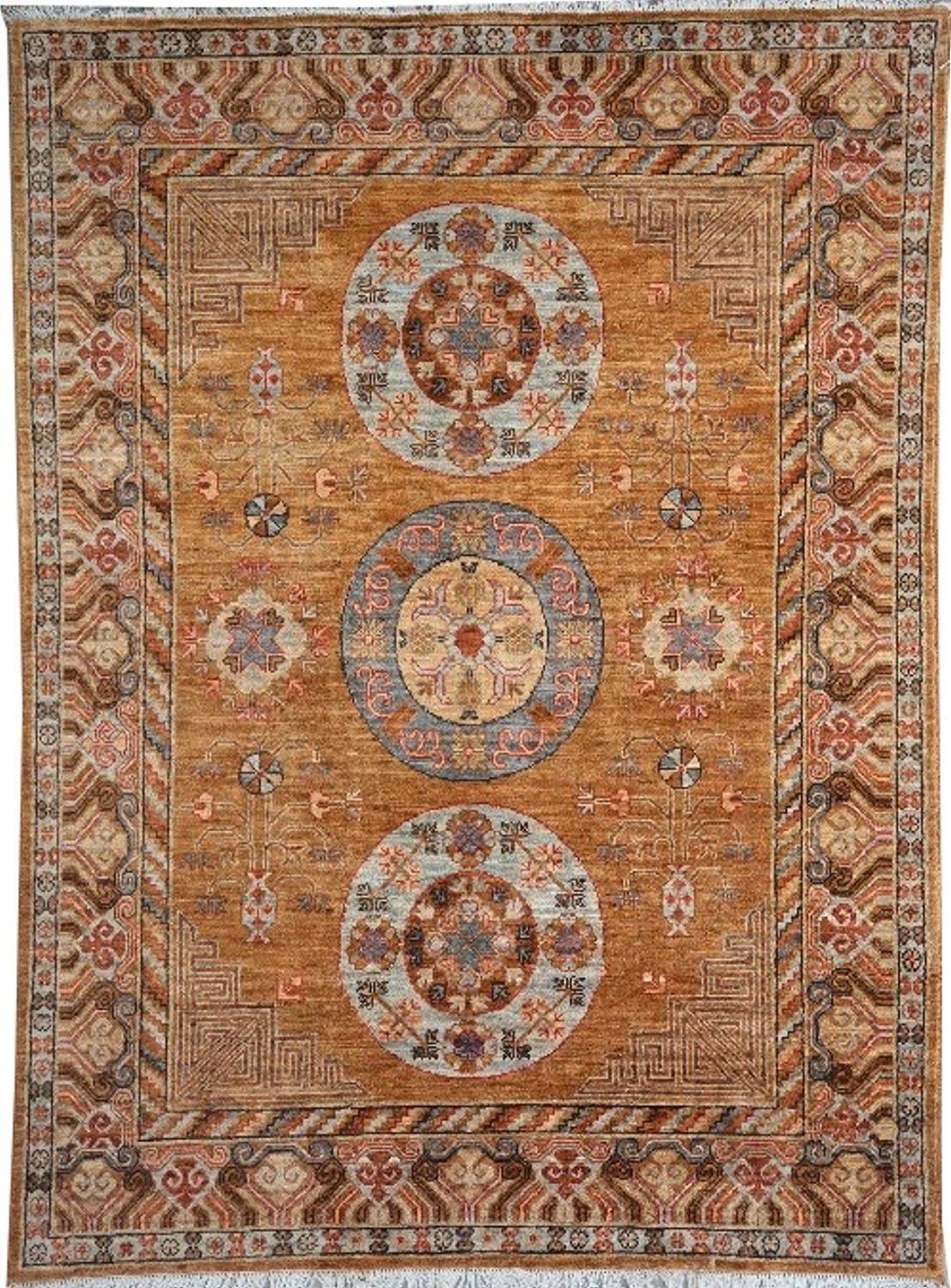 Khotan Style Rug Hand Knotted Contemporary Camel Colored Wool Area Carpet 1