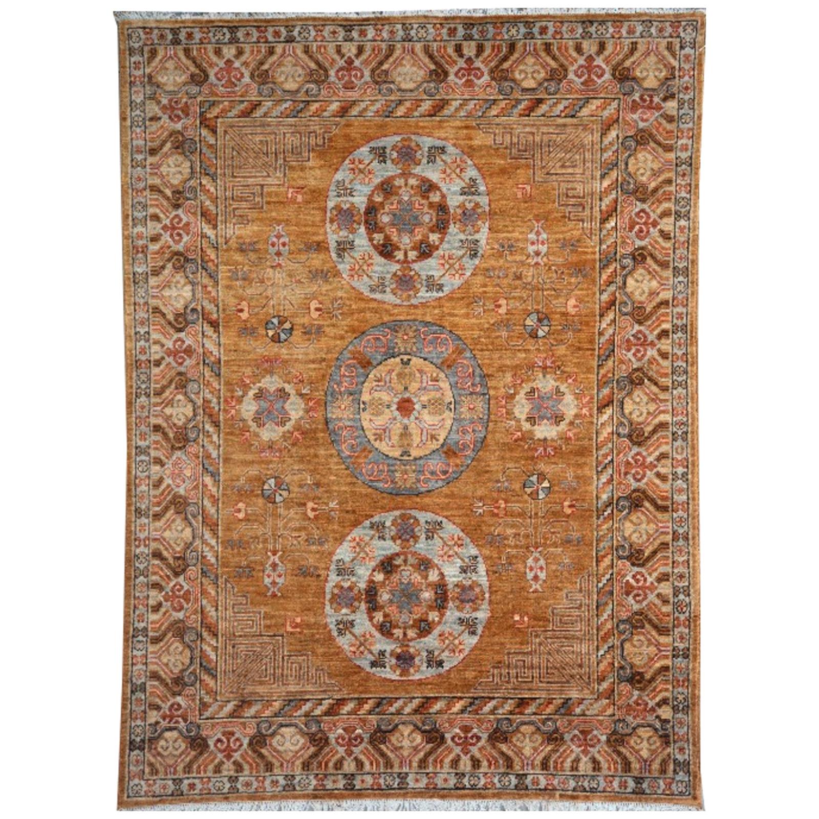 Khotan Style Rug Hand Knotted Contemporary Camel Colored Wool Area Carpet
