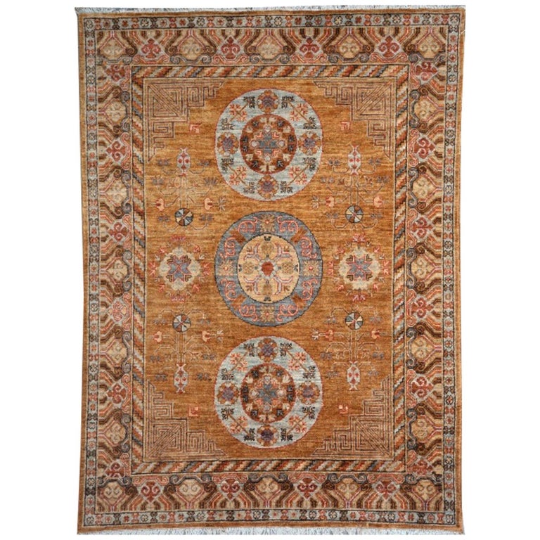 Khotan Style Rug Hand Knotted Contemporary Camel Colored Wool Area ...