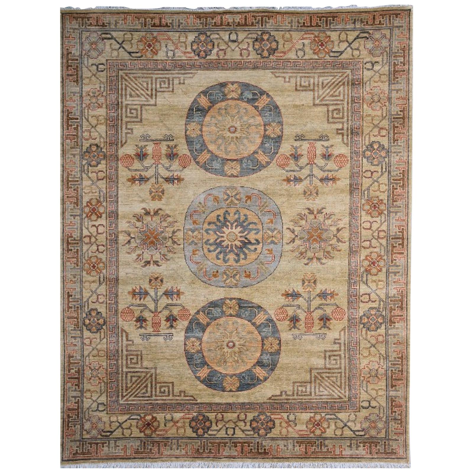7 x 9 ft Samarkand Khotan Rug Hand Knotted Contemporary beige brown blue