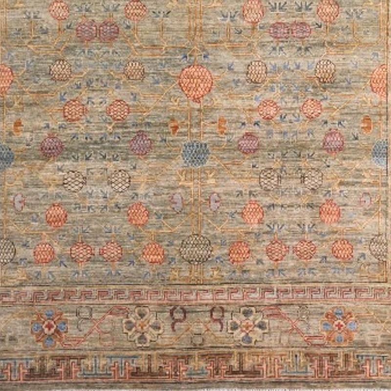 Hand-Knotted Khotan Style Rug Hand Knotted Pomegranate Tree Contemporary Wool Area Carpet