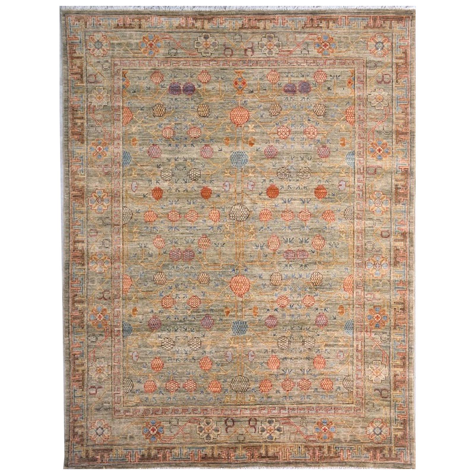 Khotan Style Rug Hand Knotted Pomegranate Tree Contemporary Wool Area Carpet