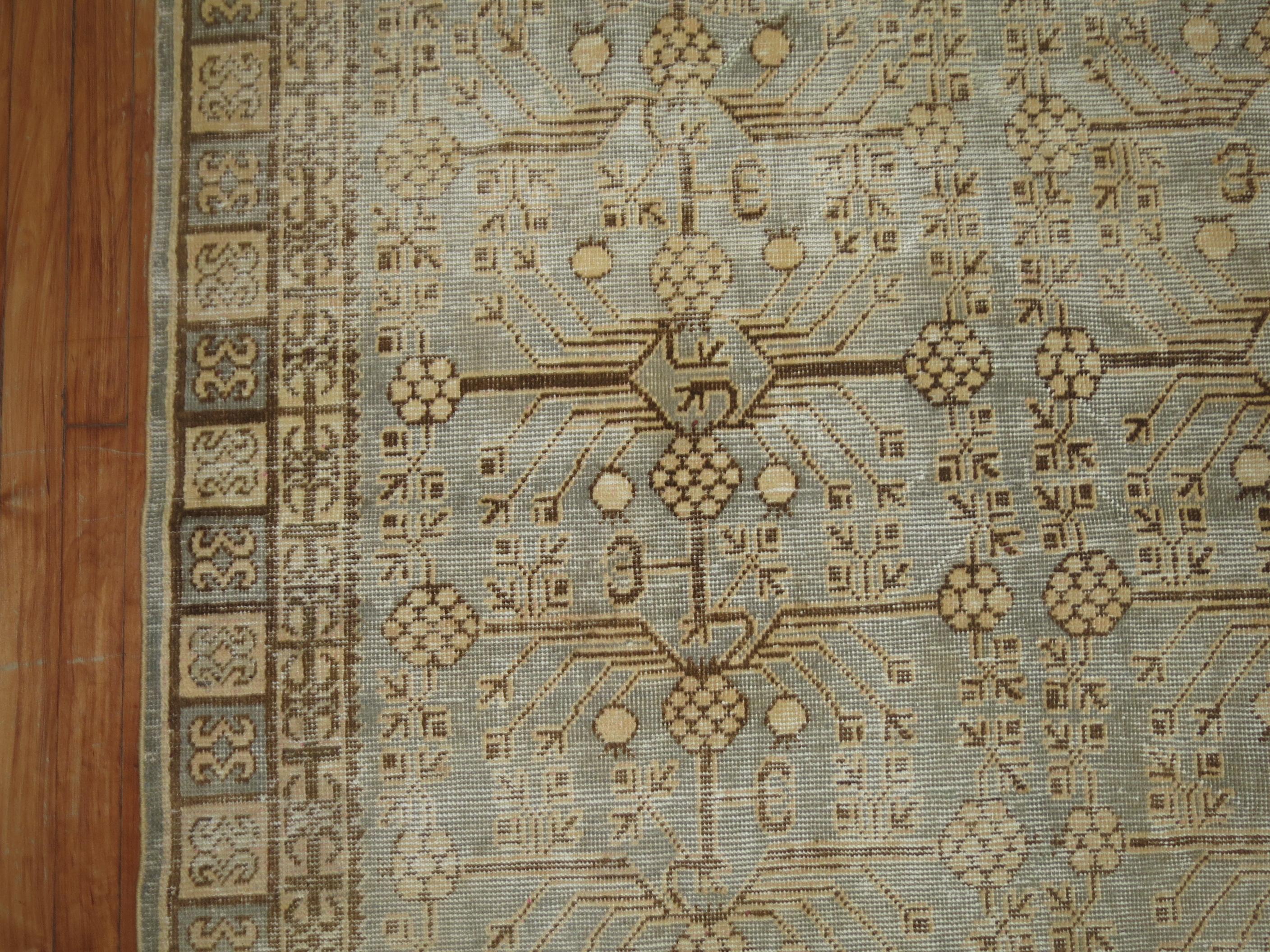 Early 20th Century Khotan Rug in Celadon Green and Brown