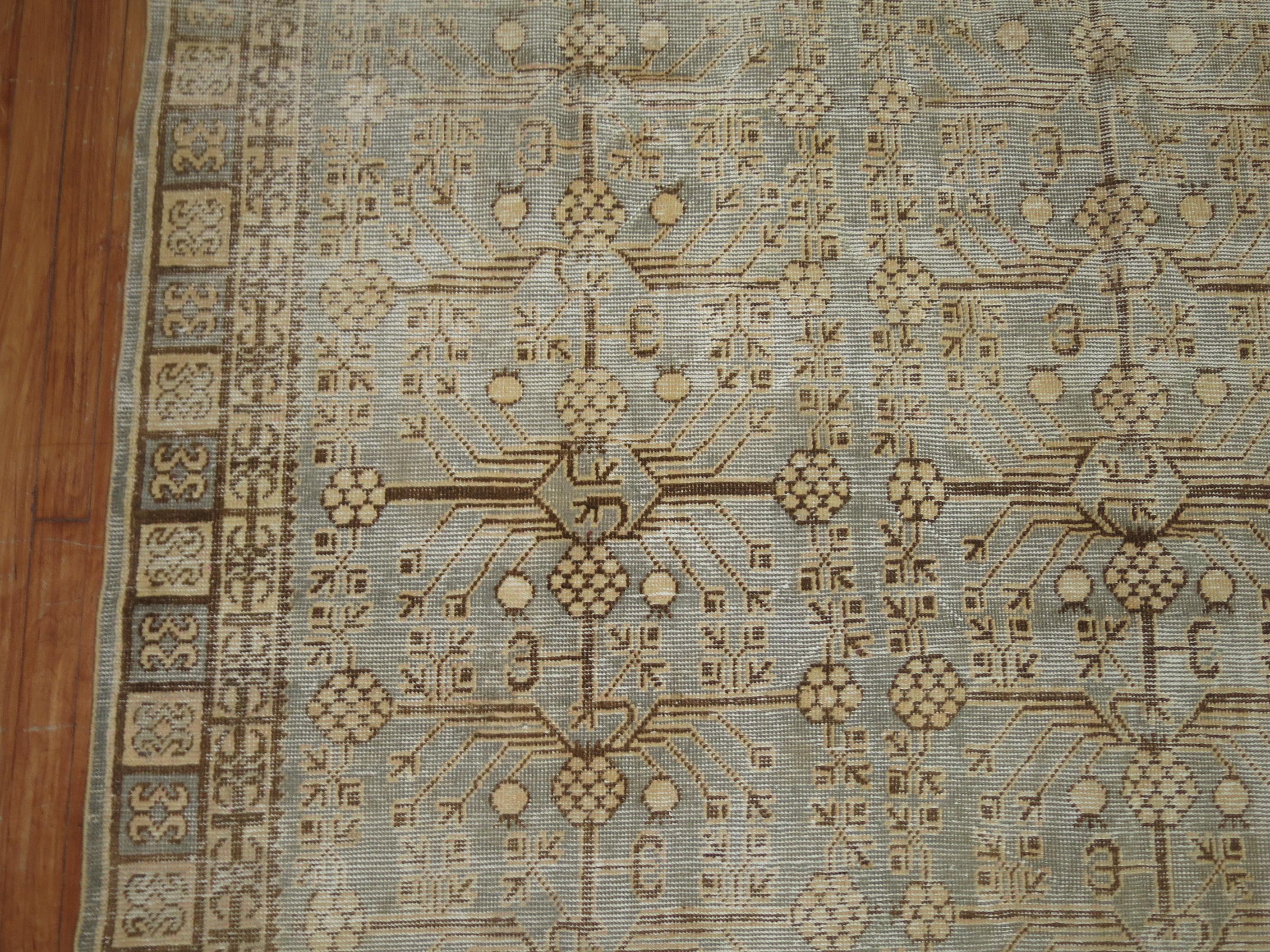 Wool Khotan Rug in Celadon Green and Brown