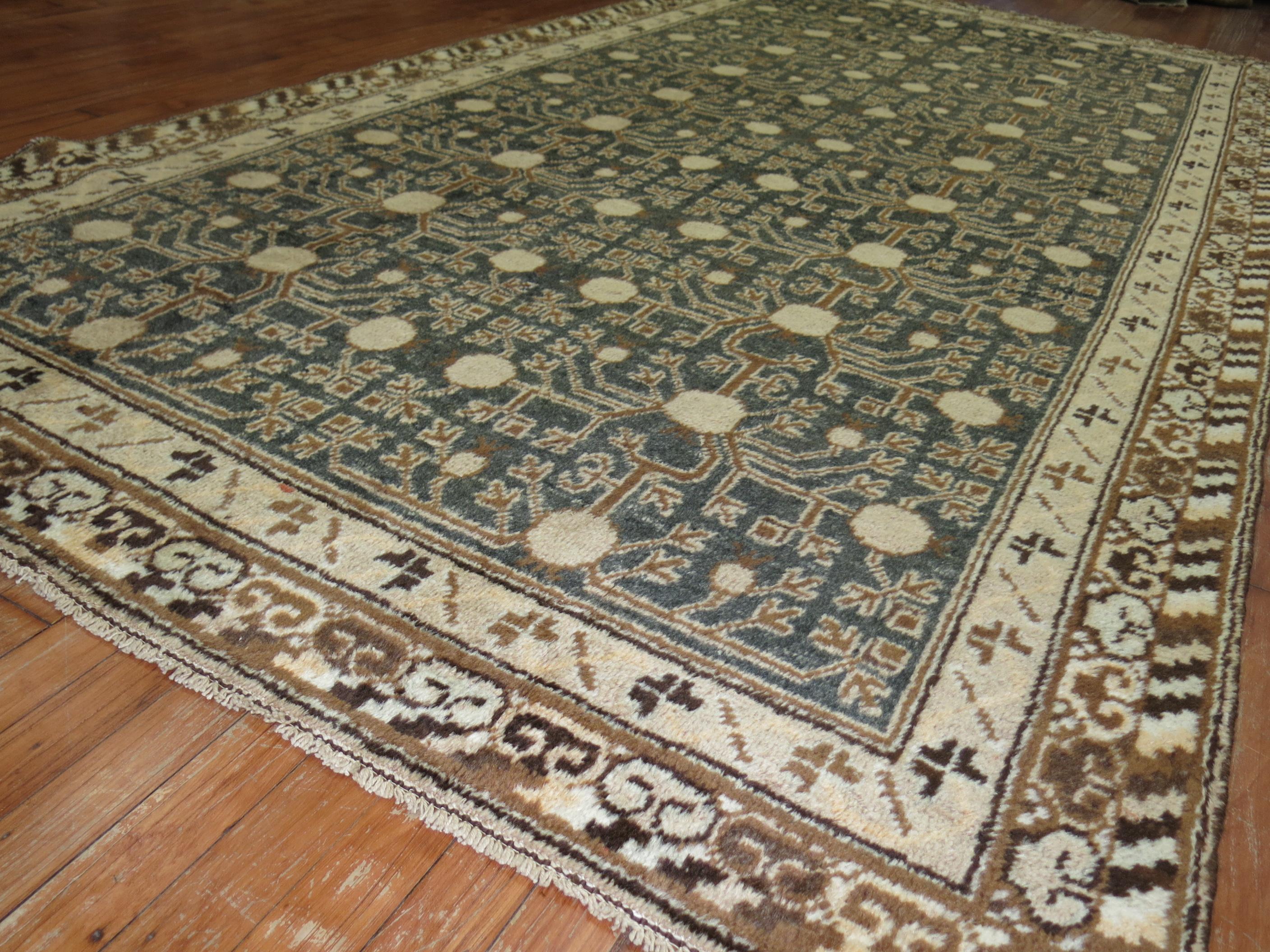 Chinoiserie Khotan Rug in Olive Green and Brown