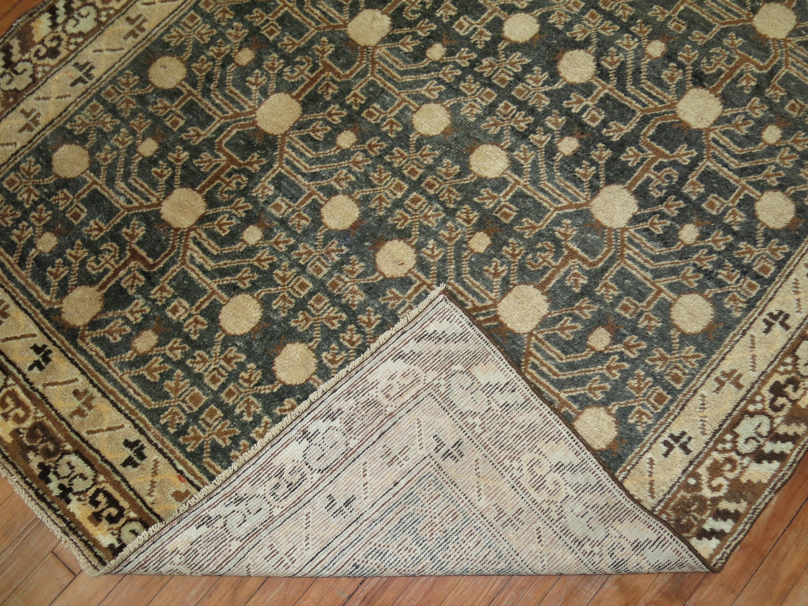 Khotan Rug in Olive Green and Brown In Excellent Condition In New York, NY