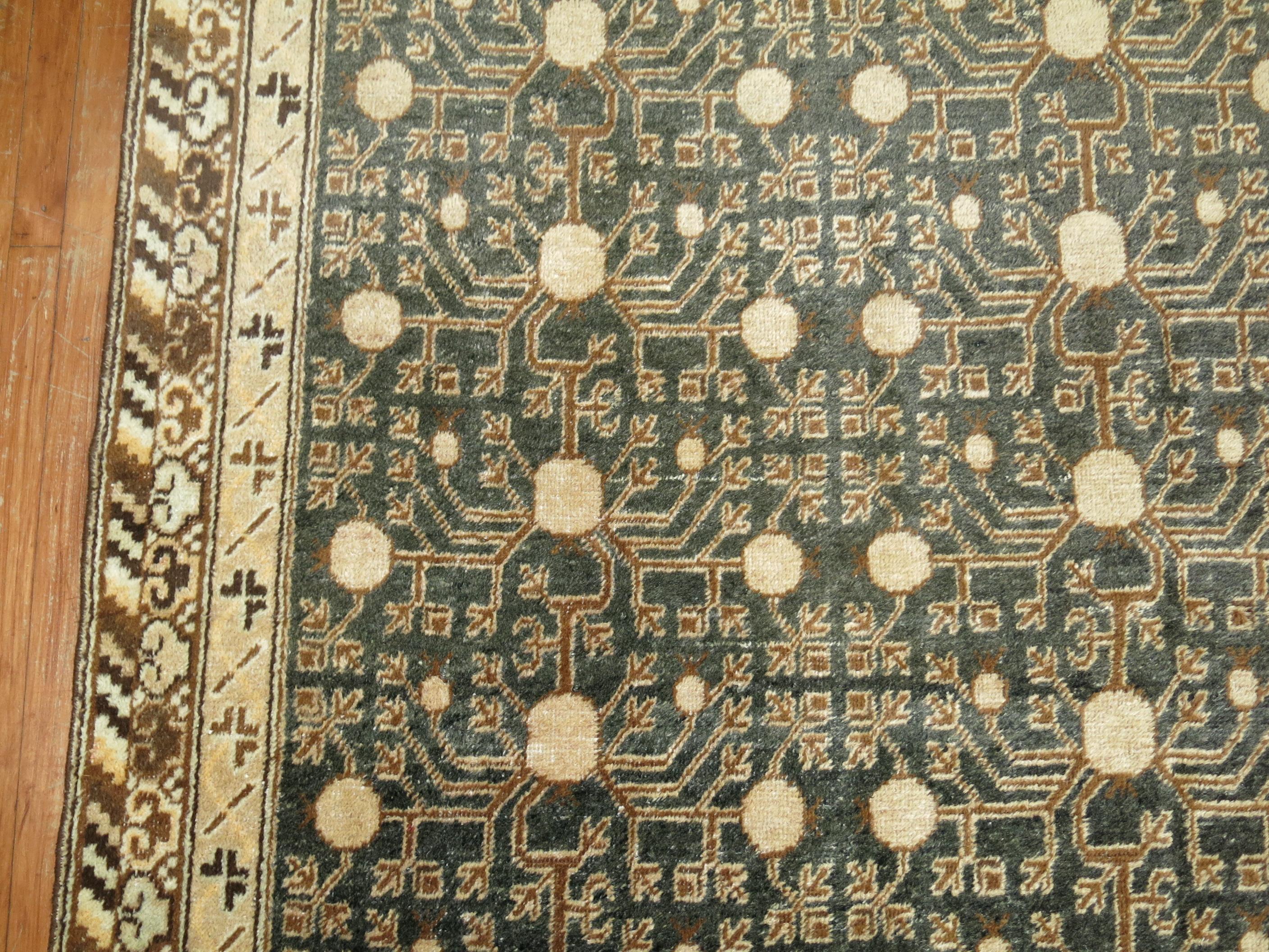 Early 20th Century Khotan Rug in Olive Green and Brown